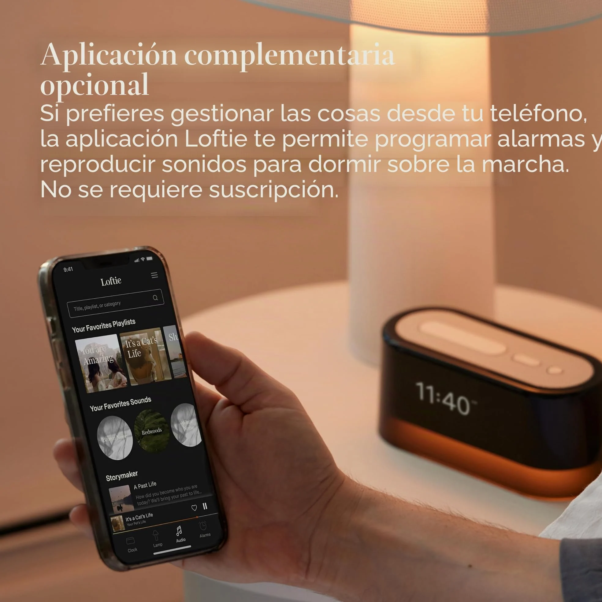 Loftie reloj despertador inteligente para dormitorio, despertador con luz, altavoz Bluetooth, ruido blanco, sonido natural, luz nocturna, modo opaco, alimentado por pilas