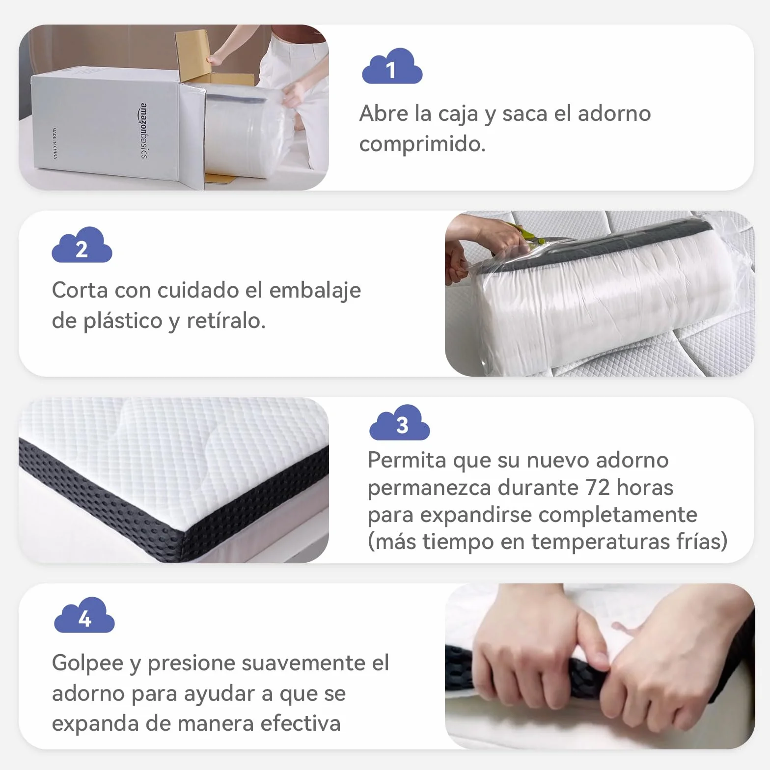 Amazon Basics Colchón de Espuma viscoelástica con Gel refrescante Topper, Funda removible y Lavable, 140 x 200 cm, 7 cm, Blanco