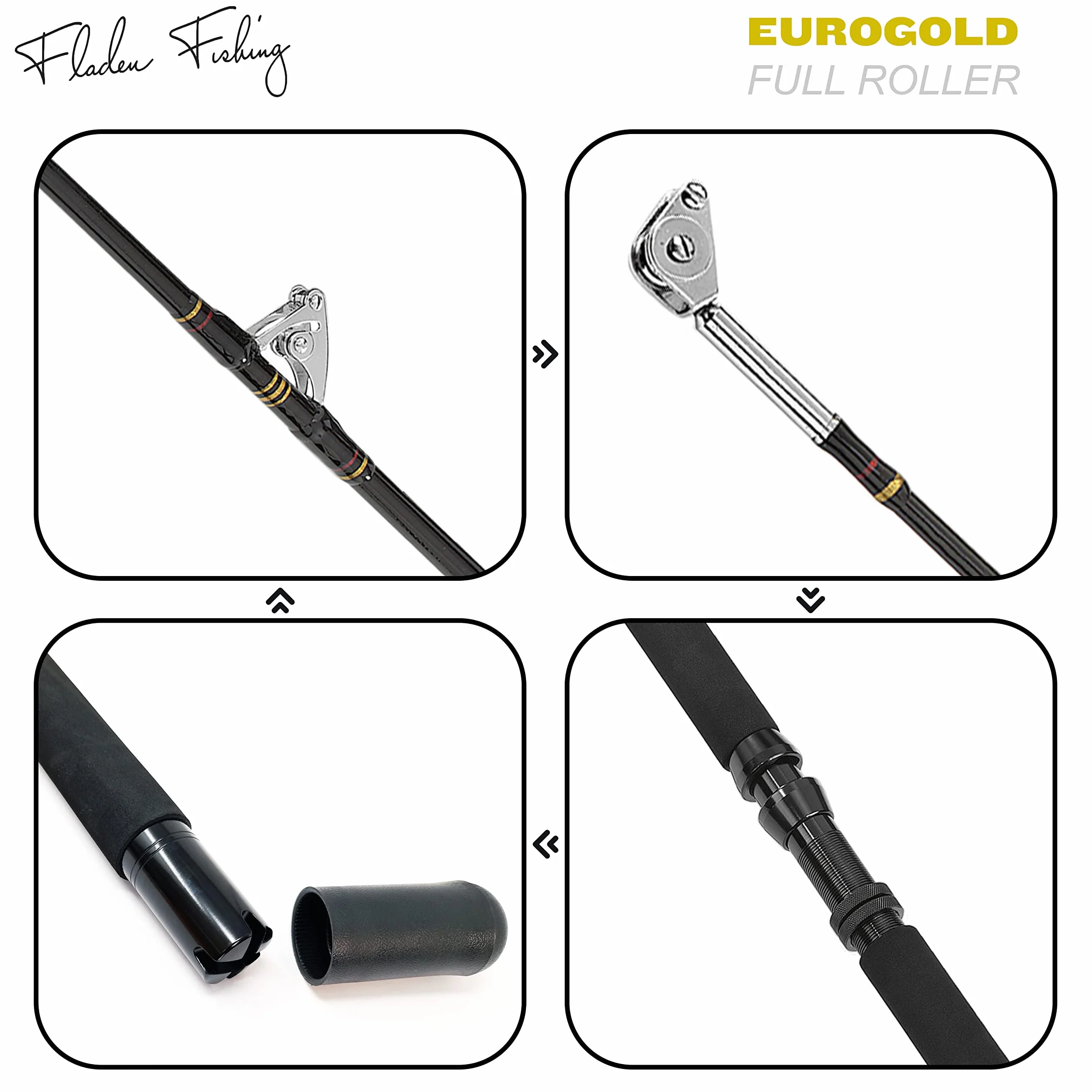 Fladen caña de pescar 1.85m arrastre mar profundo 2 secciones 30-50 libras 50-80 libras 80-130 libras