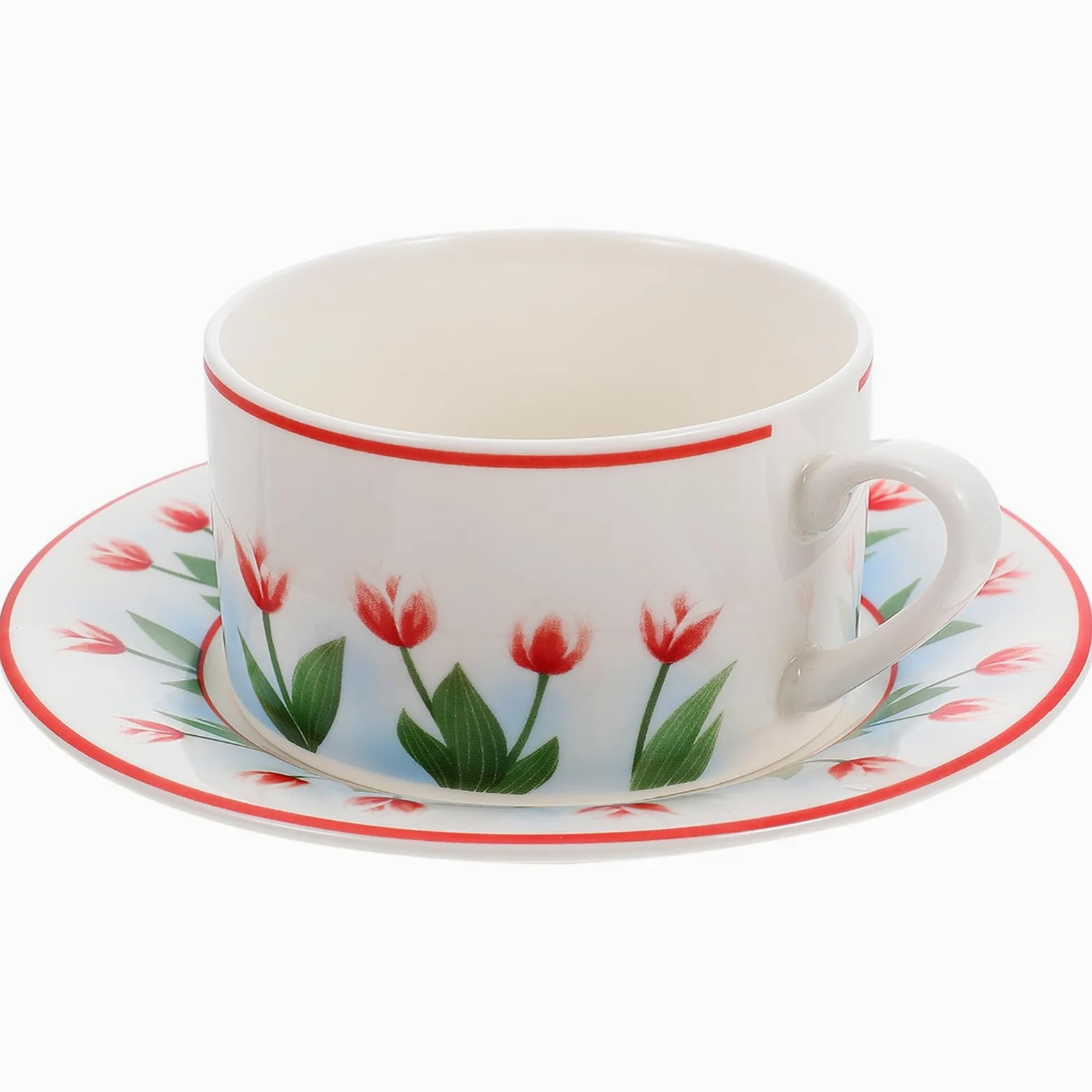 Genérico Juego de 2 Tazas de Café Vintage de Cerámica con Platillo | Agarre Cómodo y Asa Ergonómica, Superficie Lisa, Capacidad Adecuada para Uso Diario y Fiestas