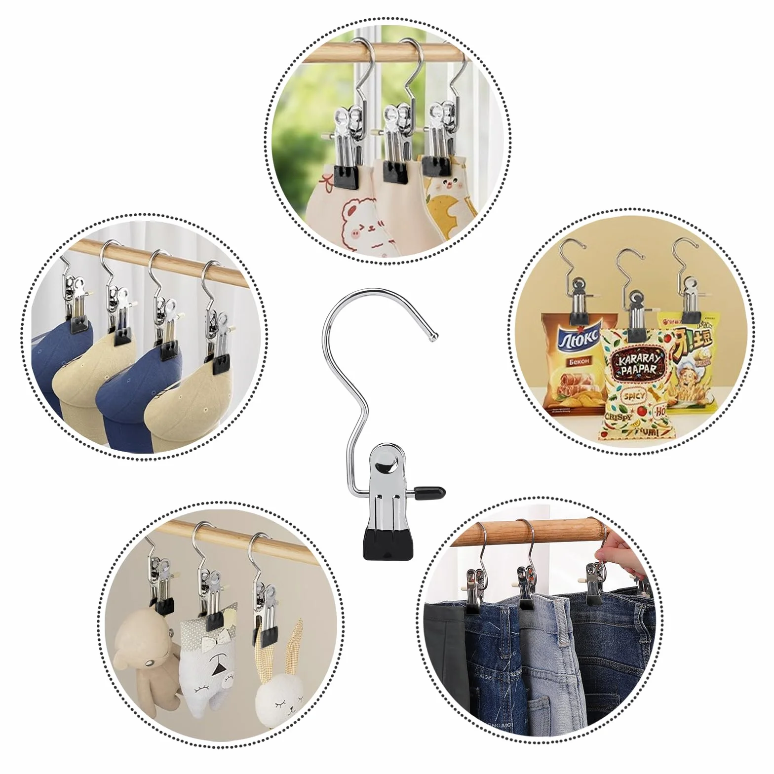 20 Perchas Clip para Colgar, Ganchos Pinza, Percha Botas, Pinzas de Metal Versátiles con Rotación de 360°, Diseño 2 en 1 con Pinza y Gancho, Adecuadas para Ropa, Zapatos, Pantalones, Toallas