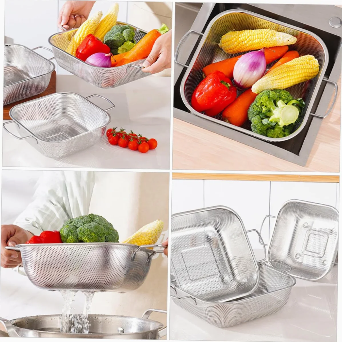 Colador Inoxidable Con Escurridor Para Pasta Cesta Drenante Multifuncional Para Cocina y Lavavajillas
