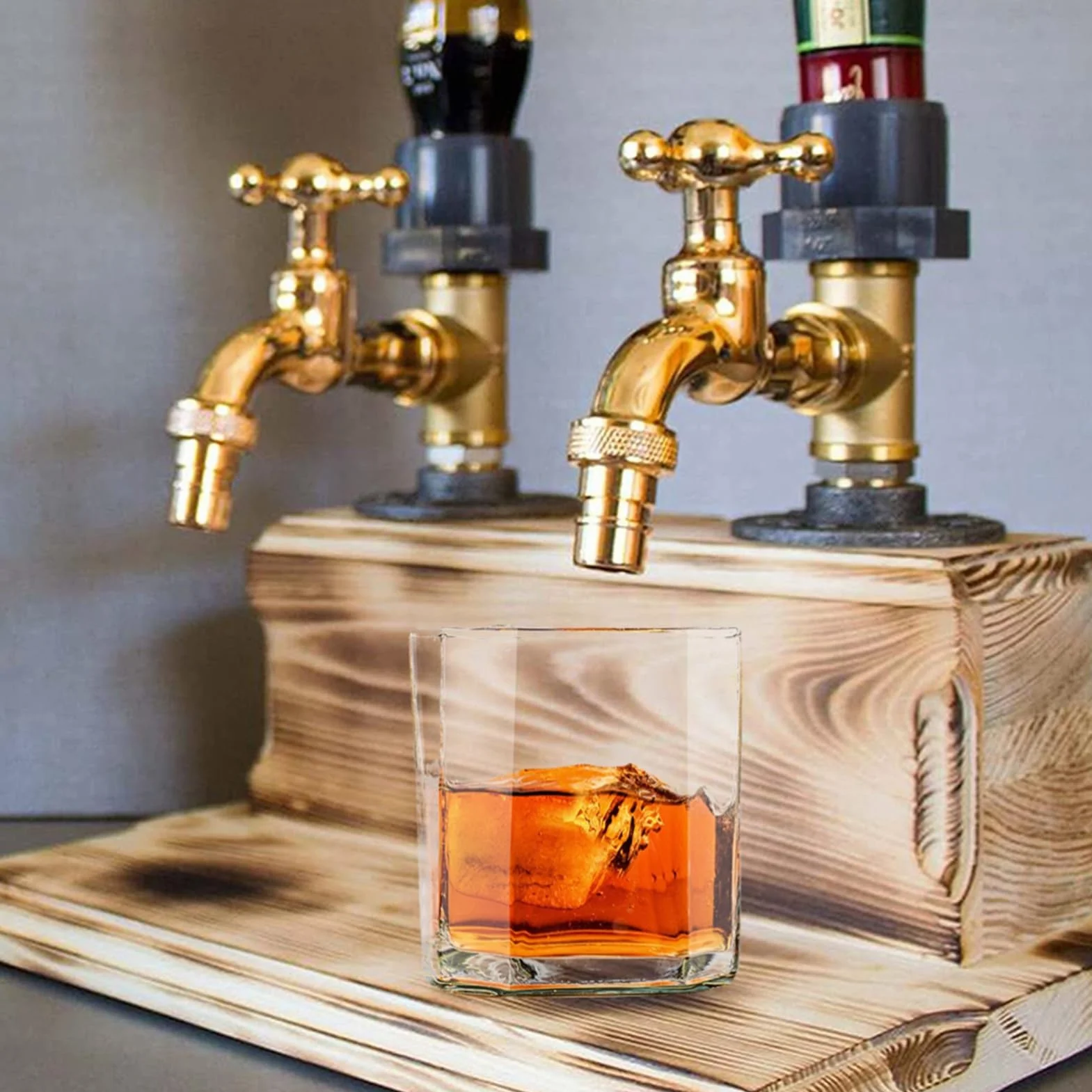 Grifo dispensador de cerveza, dispensador de licor, whisky, madera, grifo de bebidas para el hogar, fiesta, bar, día del padre (tres salidas)