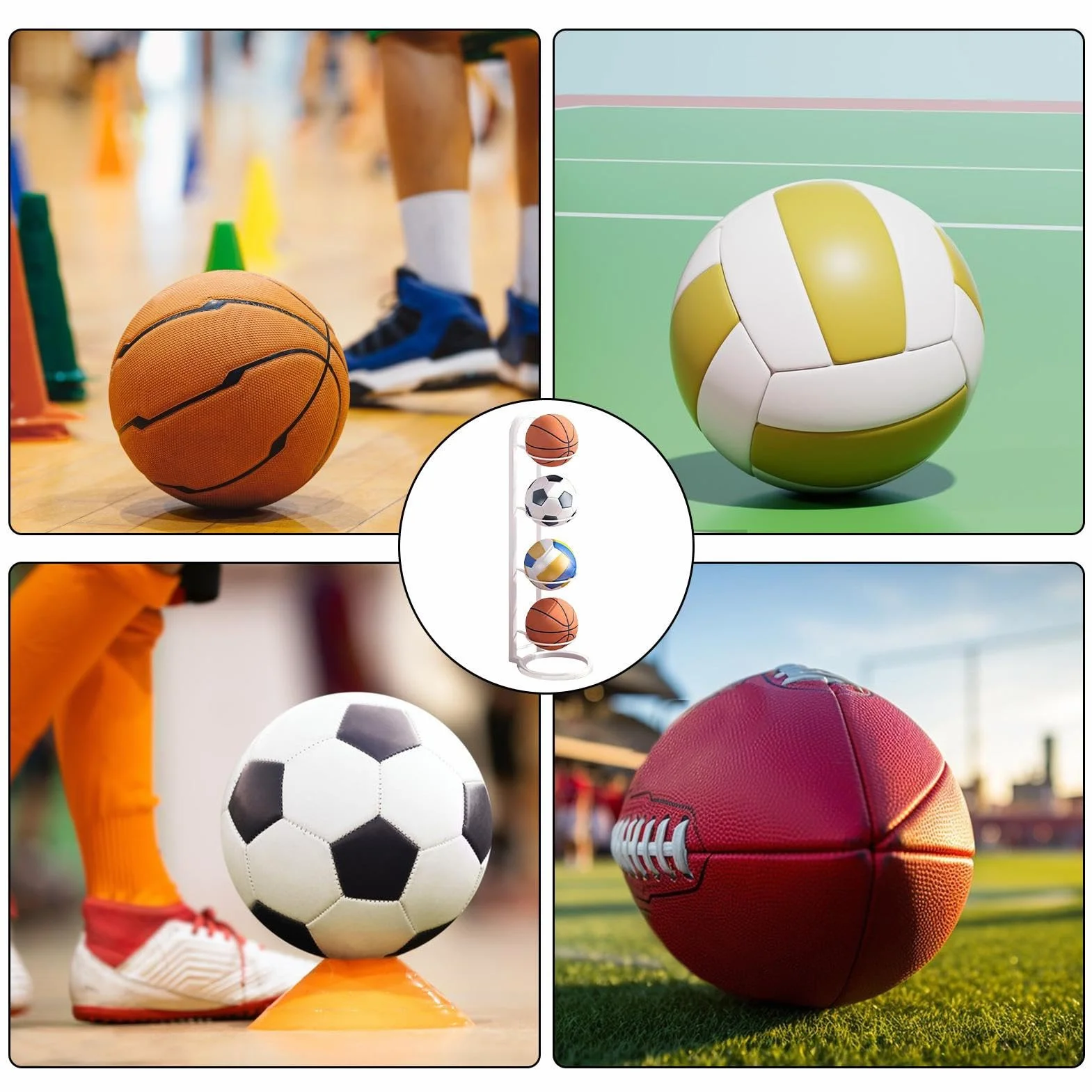 Soporte de Baloncesto Teksome - Estante de Pared para Almacenamiento Vertical de Pelotas