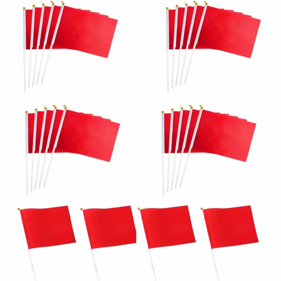 Banderas de mano pequeñas 14x21 cm rojas con varilla y punta de lanza para eventos deportivos