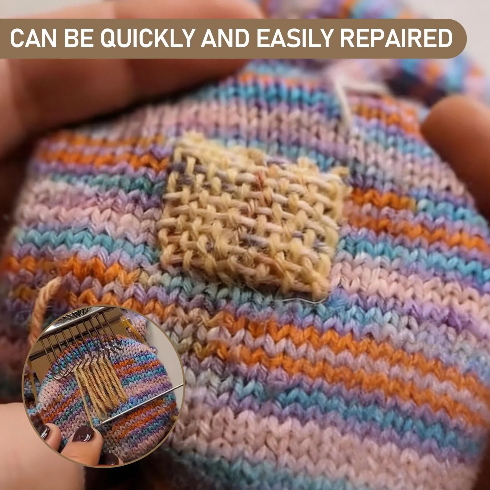 Kit de Telar, Telar Pequeño para Tejer Máquina de Tejer en Telar de Madera Herramienta para Zurcir Manualidades para Tejer y 4 Aguja de Tejer para Remendar Jeans Calcetines y Ropa (14 Hooks)