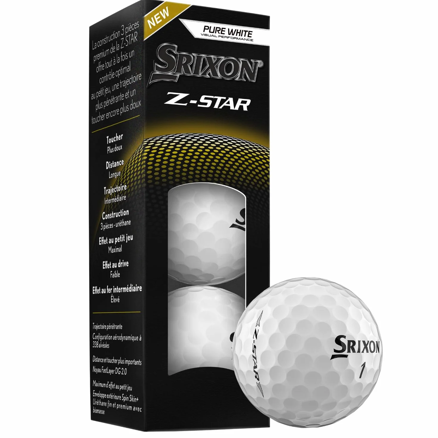 Srixon Z-Star 8&9 Pelota de Golf Alto Rendimiento Distancia Giro Núcleo FastLayer DG Core 2.0 Spin Skin+ Blanco Amarillo