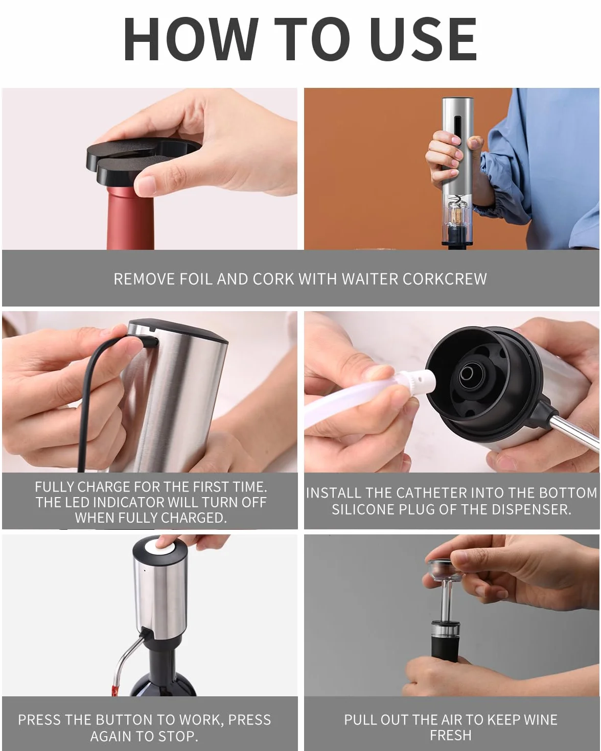 CIRCLE JOY Juego de Abrebotellas Eléctrico 6 en 1 con Sacacorchos recargable y aireador de vino, Tapón de vacío, cortador de papel de aluminio, Sacacorchos Automático para fiestas en el bar de casa