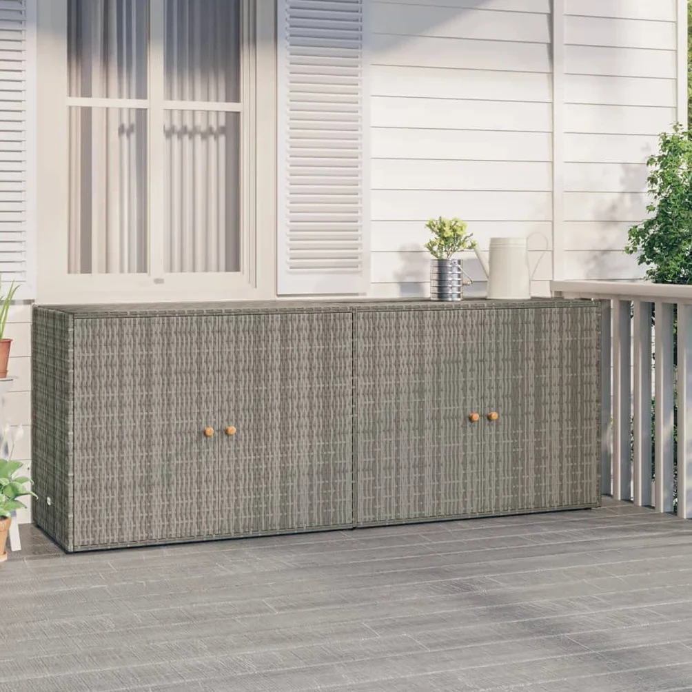 vidaXL Armario de Almacenaje Aparador de Herramientas Mueble para Comedor Caja de Salón Sala de Estar Jardín Ratán PE Gris 198x55,5x80 cm