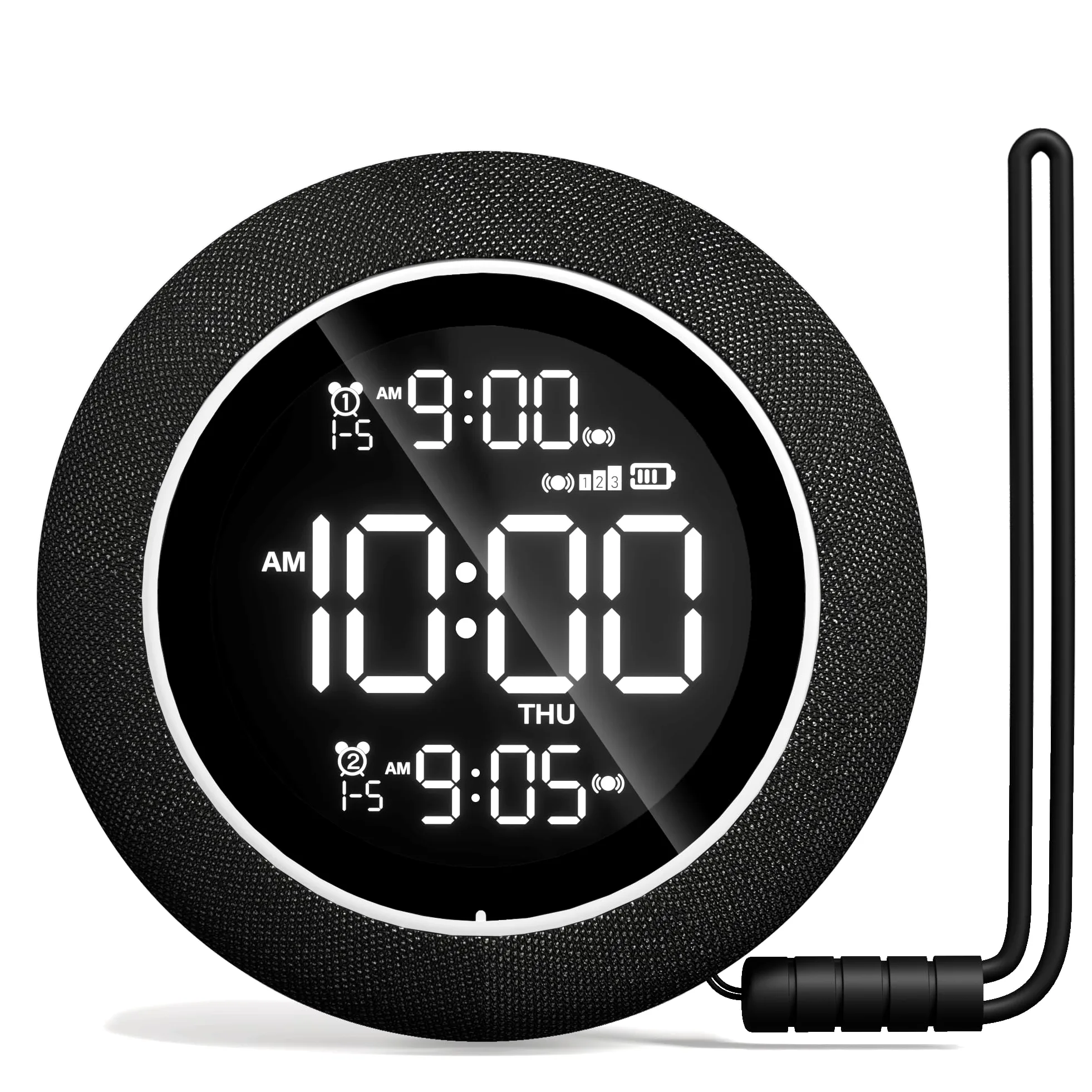 Reloj Despertador con Vibración, Reloj Digital Inalámbrico Recargable 1200mAh con 3 Niveles Vibración, 20 Sonidos, Alarma Doble, 12/24H y DST, Portátil para Viajes
