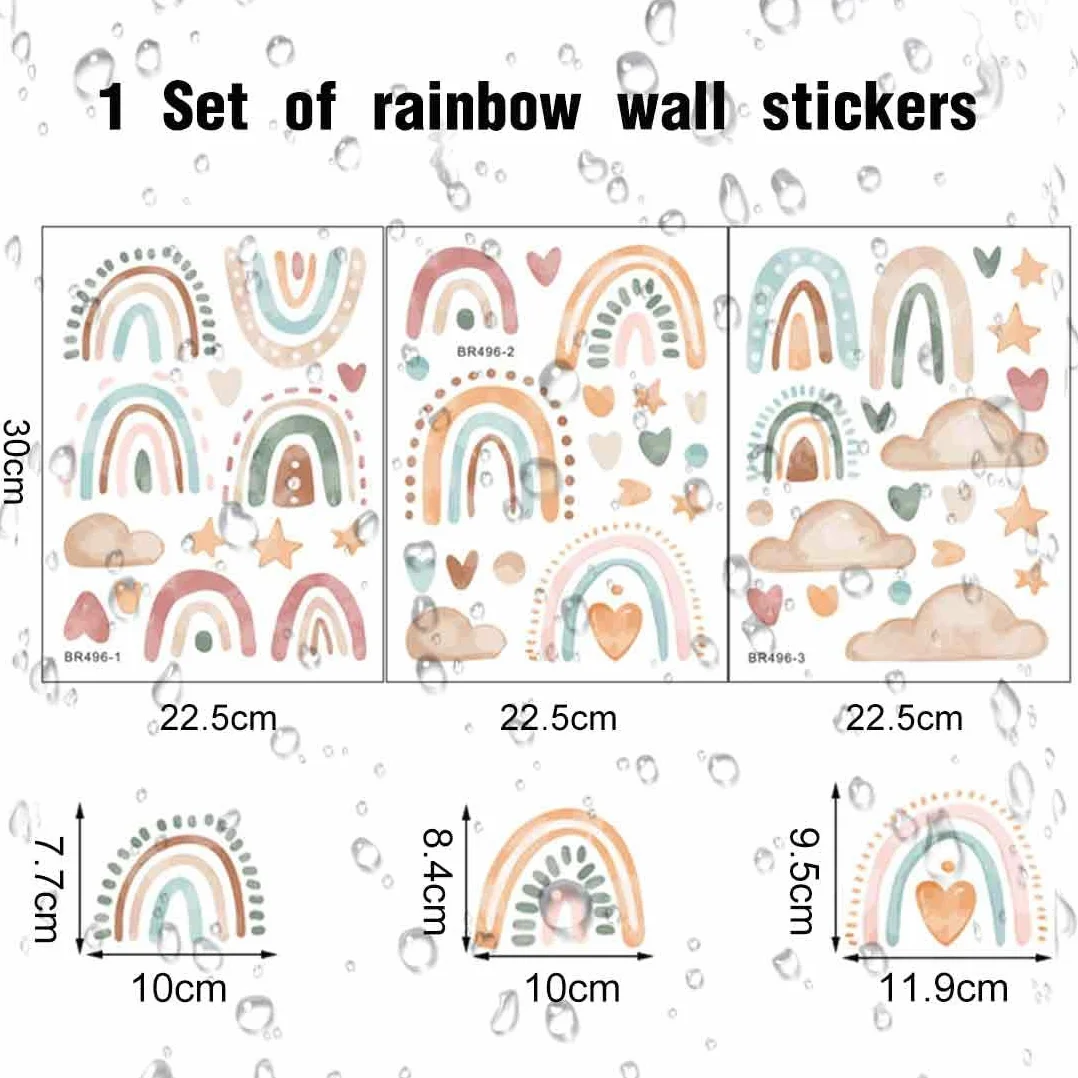 Pegatinas de Pared Arcoíris y Corazones Decoración Bohemia Guardería