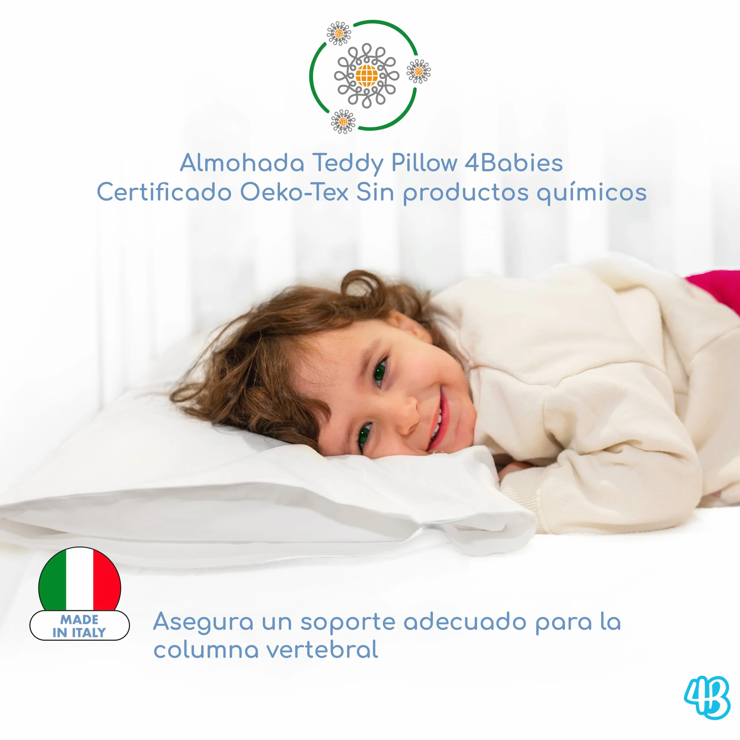 Almohada 40x60 Bebe Fibra Transpirable Hipoalergénico Forro 100% Algodón Italiano Antiácaros