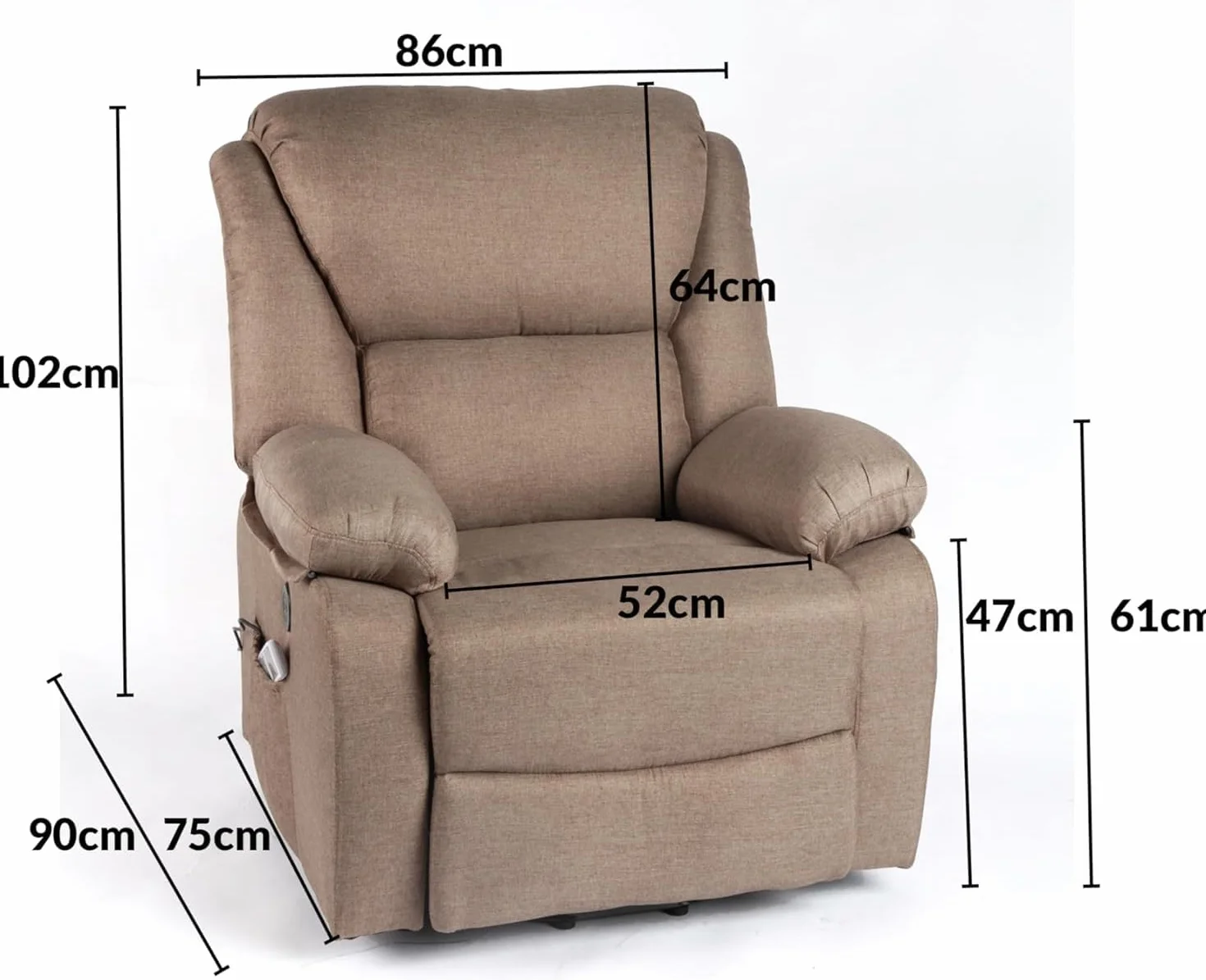 DUPI Sillón Relax Eléctrico Masaje Chicago, Sillón Masaje,con Calor Lumbar, reclinable,Microfibra (New Capuchino)