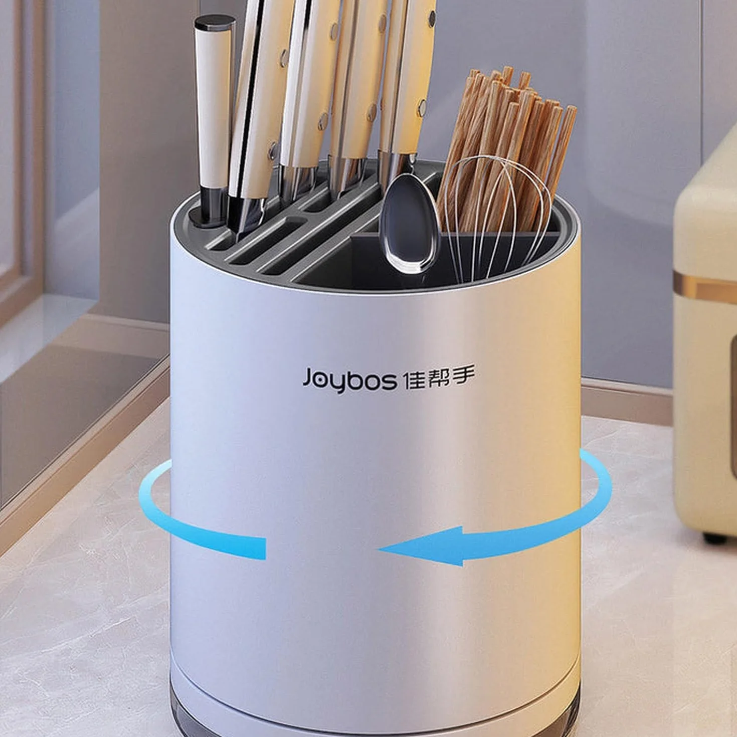 JOYBOS - Organizador de cuchillos redondo con ranura universal para cocina blanco