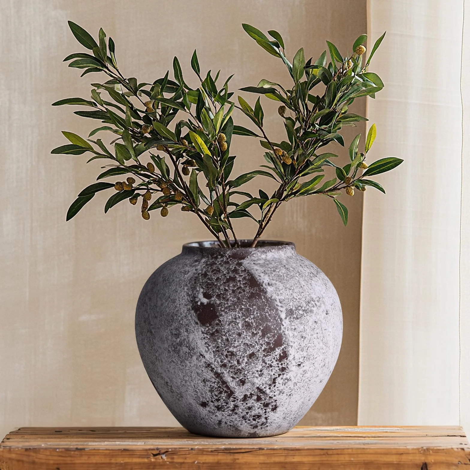 Jarrón de flores rústico de cerámica, 22 cm, vintage, de terracota, decoración de estilo granja, pieza central decorativa bohemia minimalista para salón, entrada, mesa