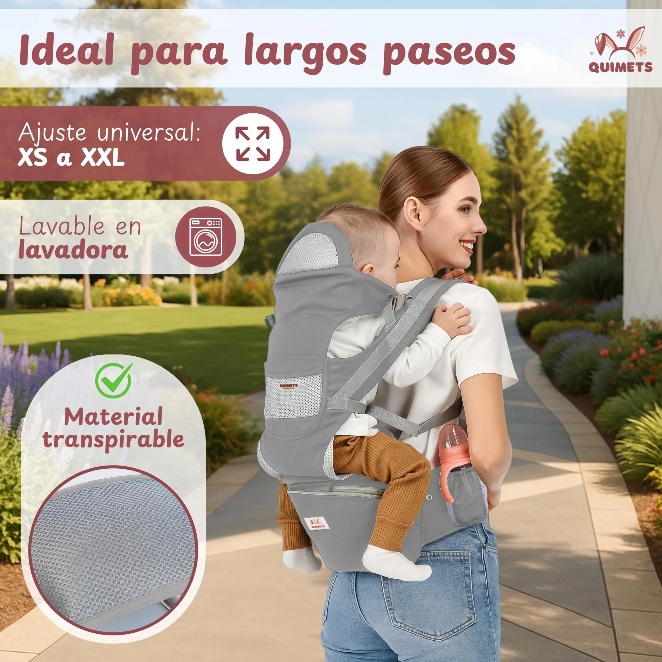 Mochila Portabebés 6 en 1 Recién Nacido Transpirable Ergonómica Suave Ligera
