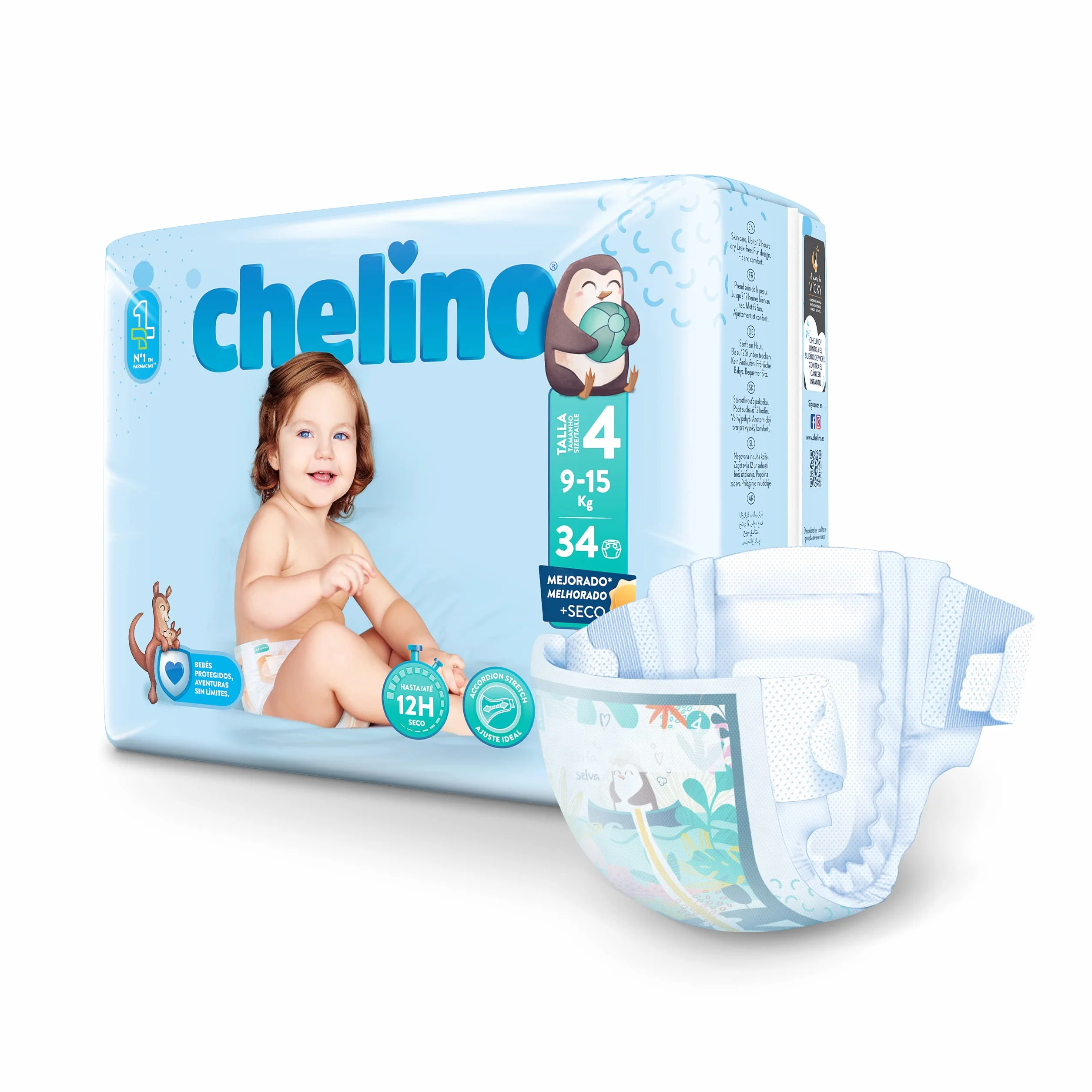 Chelino Pañales infantiles Talla 4 (9-15 kg) 34 unidades
