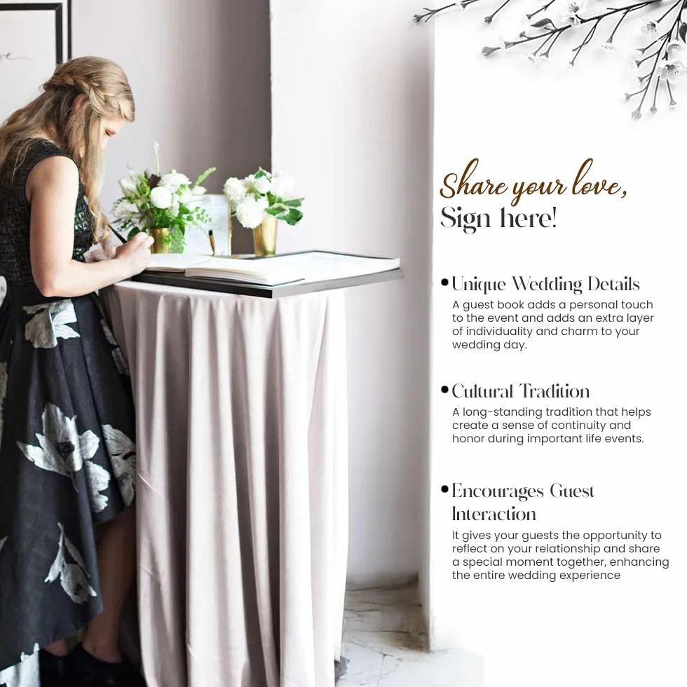 Plantvibes Libro de visitas premium para bodas – 120 páginas de papel premium, papel grueso, no traspasa, estilo vintage, con título dorado - ideal para bodas, aniversarios, cumpleaños (blanco)