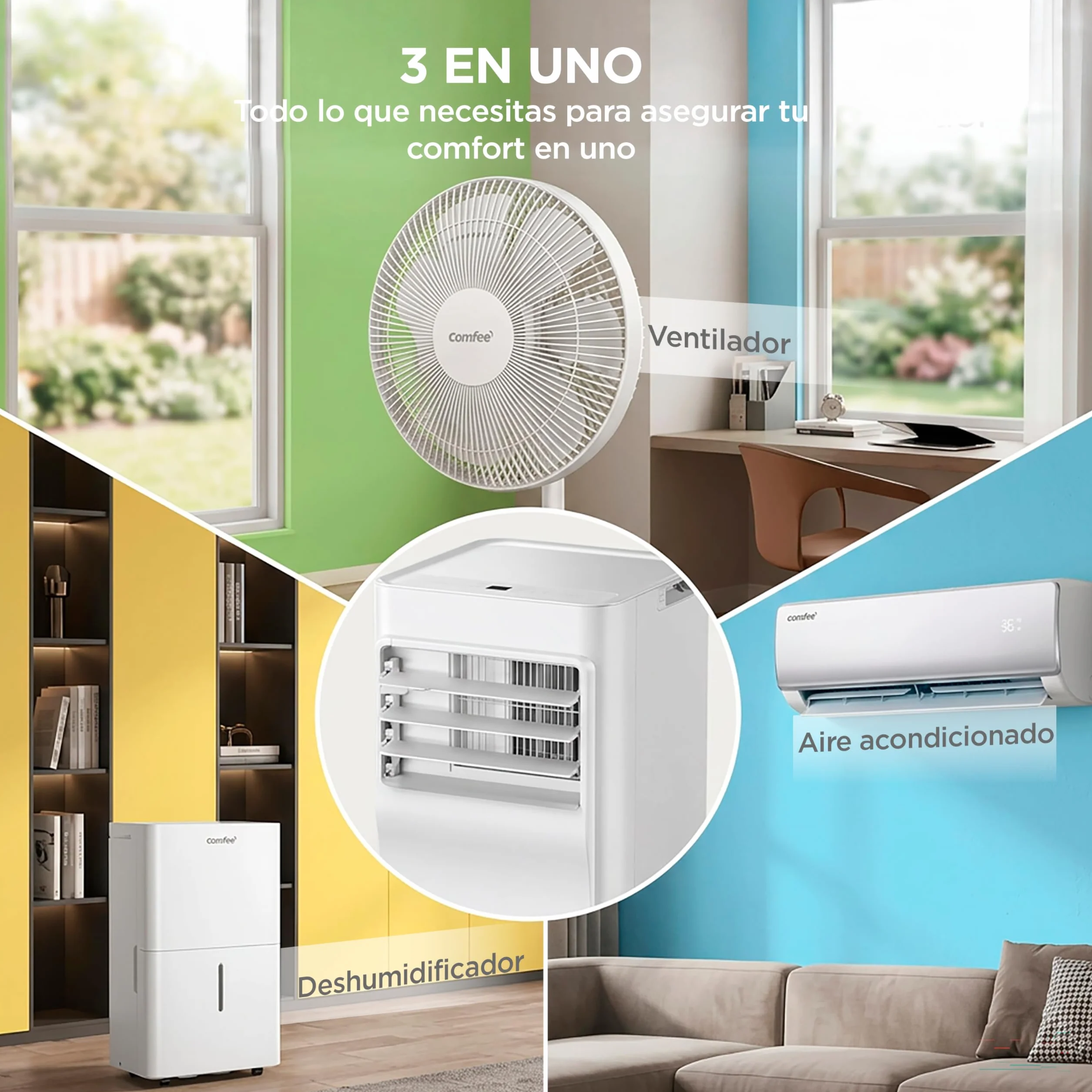 COMFEE Pingüino Aire Acondicionado Portátil 3 en 1 | 7000 BTU/1800 Frigorías Con App + Mando a Distancia | Climatizador y Deshumidificador | Bajo Consumo | Función Follow Me | Incluye kit de ventana