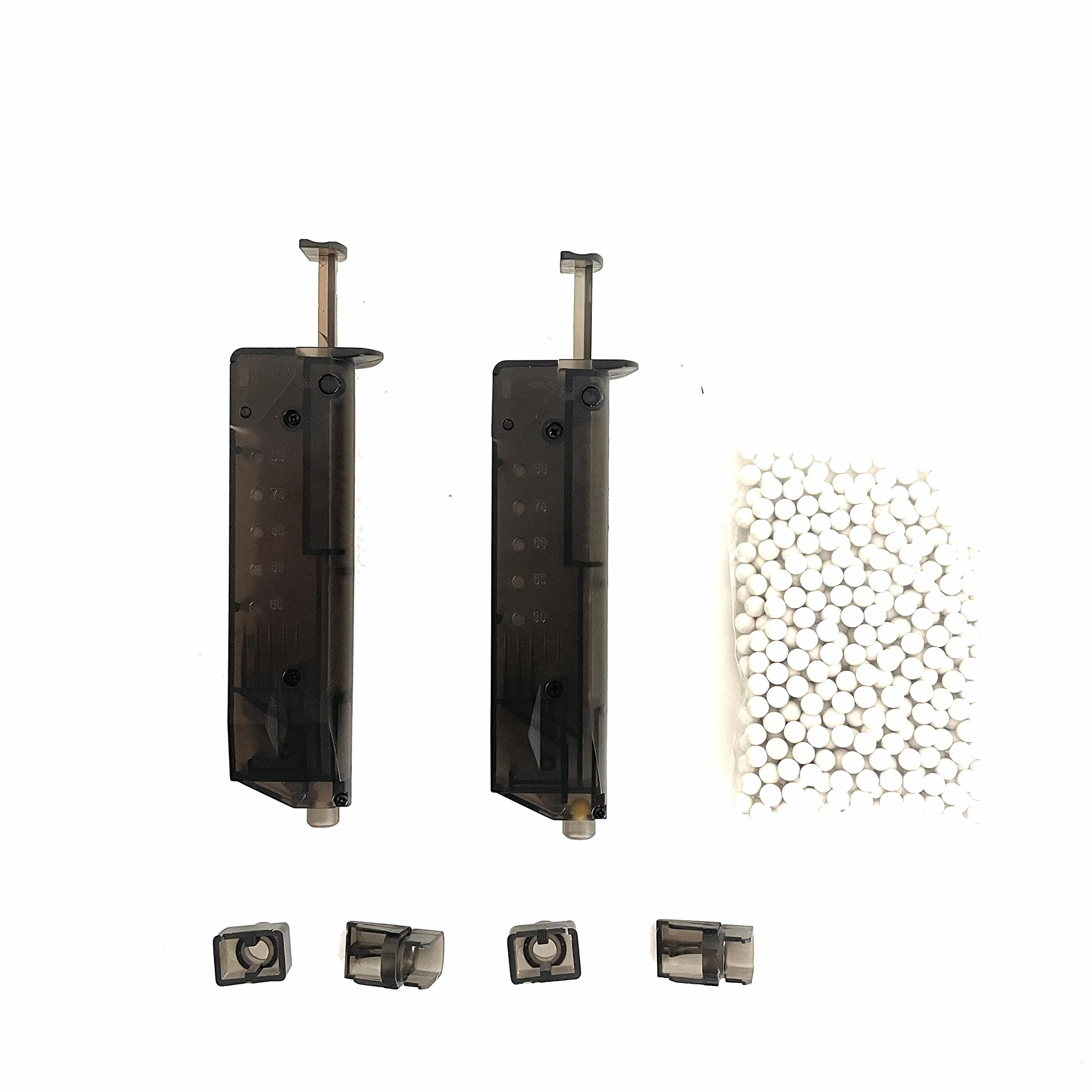 Pack de Dos Tico Tico : Cargadores rápidos de Bolas Tico Tico para 90 Bolas de 6 mm de Airsoft. El Pack Incluye una Bolsa de 500 Bolas de 0,20 grs