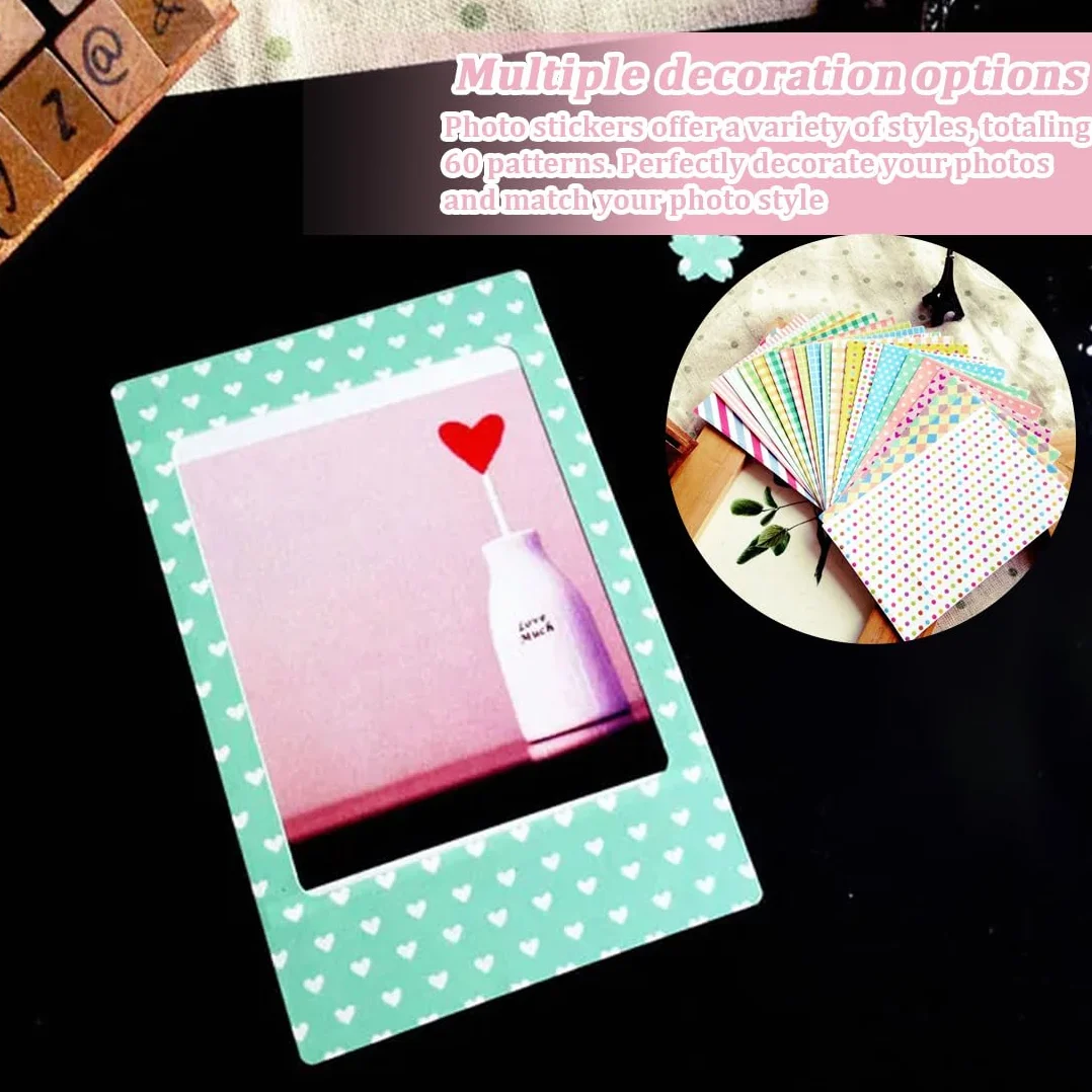 Juego de 60 pegatinas coloridas, mini marco instantáneo, decoración para fotos Fujfilm Instax Mini 11