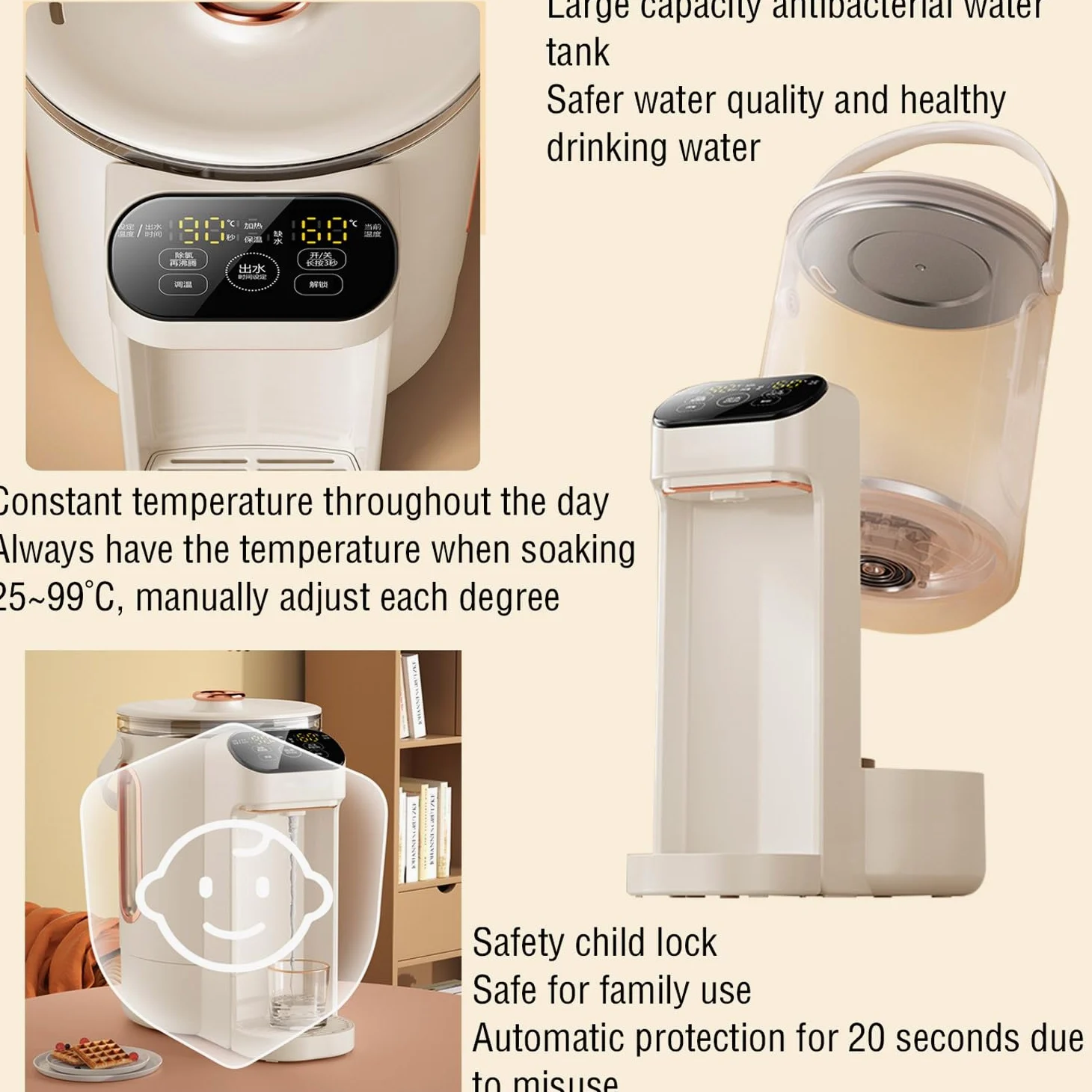 dispensador de agua fria y calienteDispensador de agua caliente instantáneo pequeño, todo en uno, con calefacción de escritorio, puro, para el hogar, 2,3 L/2,5 L(Color:2.5L)