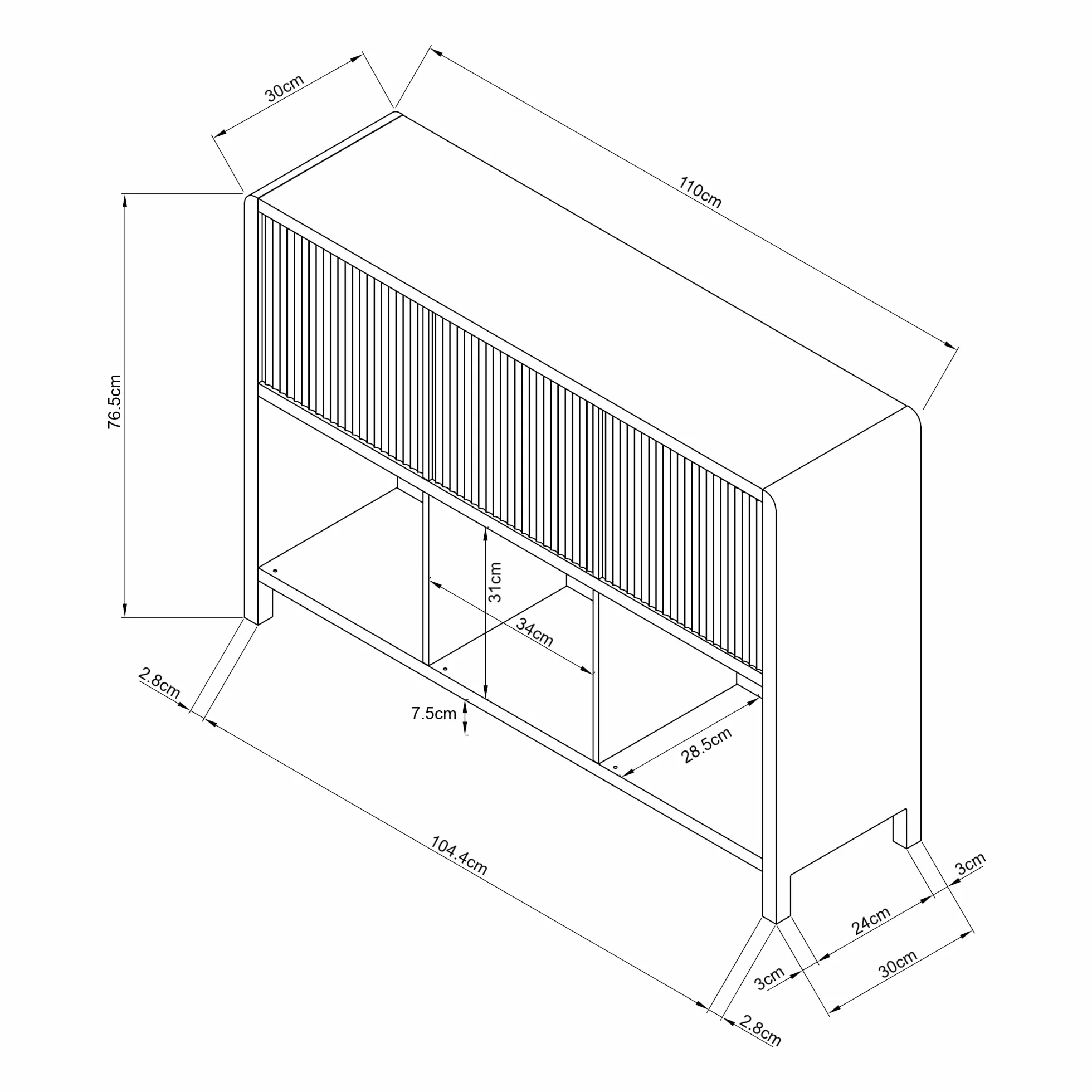 [en.casa] Aparador Bajo Lukkodso con 6 Compartimentos Mueble Auxiliar con 3 Puertas Variables Rectangular Armario Multiusos 77 x 110 x 30 cm - Efecto Roble