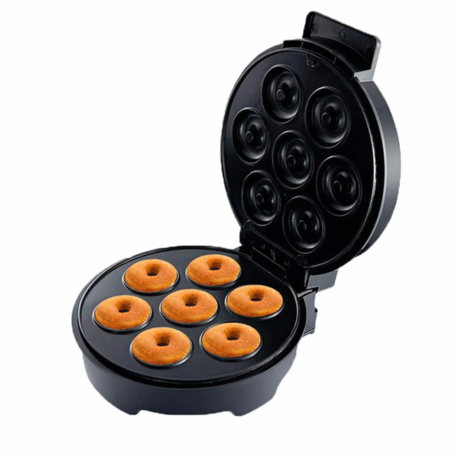 Mini Donut Maker, Recubrimiento Antiadherente Donut Maker para 7 Donuts Pequeños, Molde para Hornear Donuts de 1000W para Desayuno Casero Postres Aperitivos