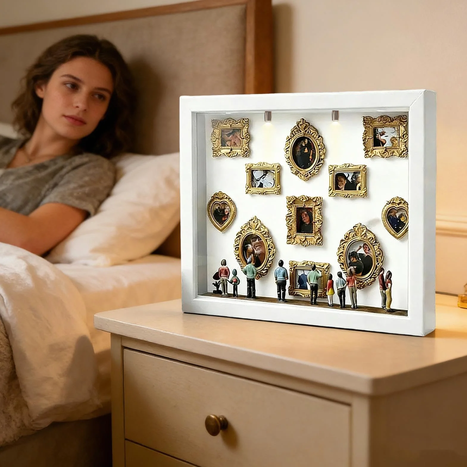 Kit DIY Museum para Parejas - Marco Display Sombra con Figuras miniaturas y Marco Dorado pequeña Sombra Museo DIY | Miniatura para Recuerdos - Mini Museo - Boda Vacaciones