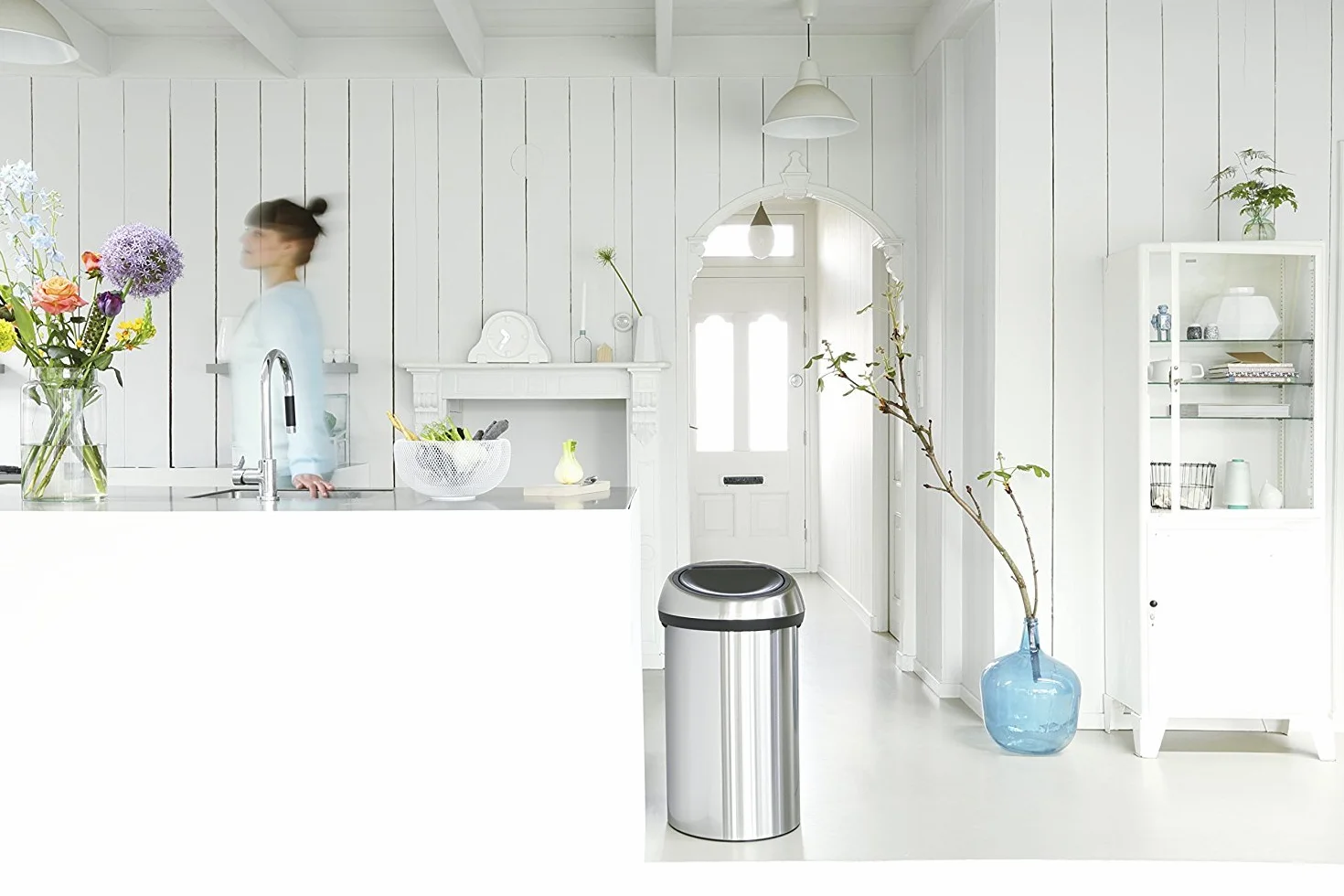Brabantia Touch Bin Cubo de Basura, Stainless Steel, Gris Mate/Gris Mate Lid, 60L