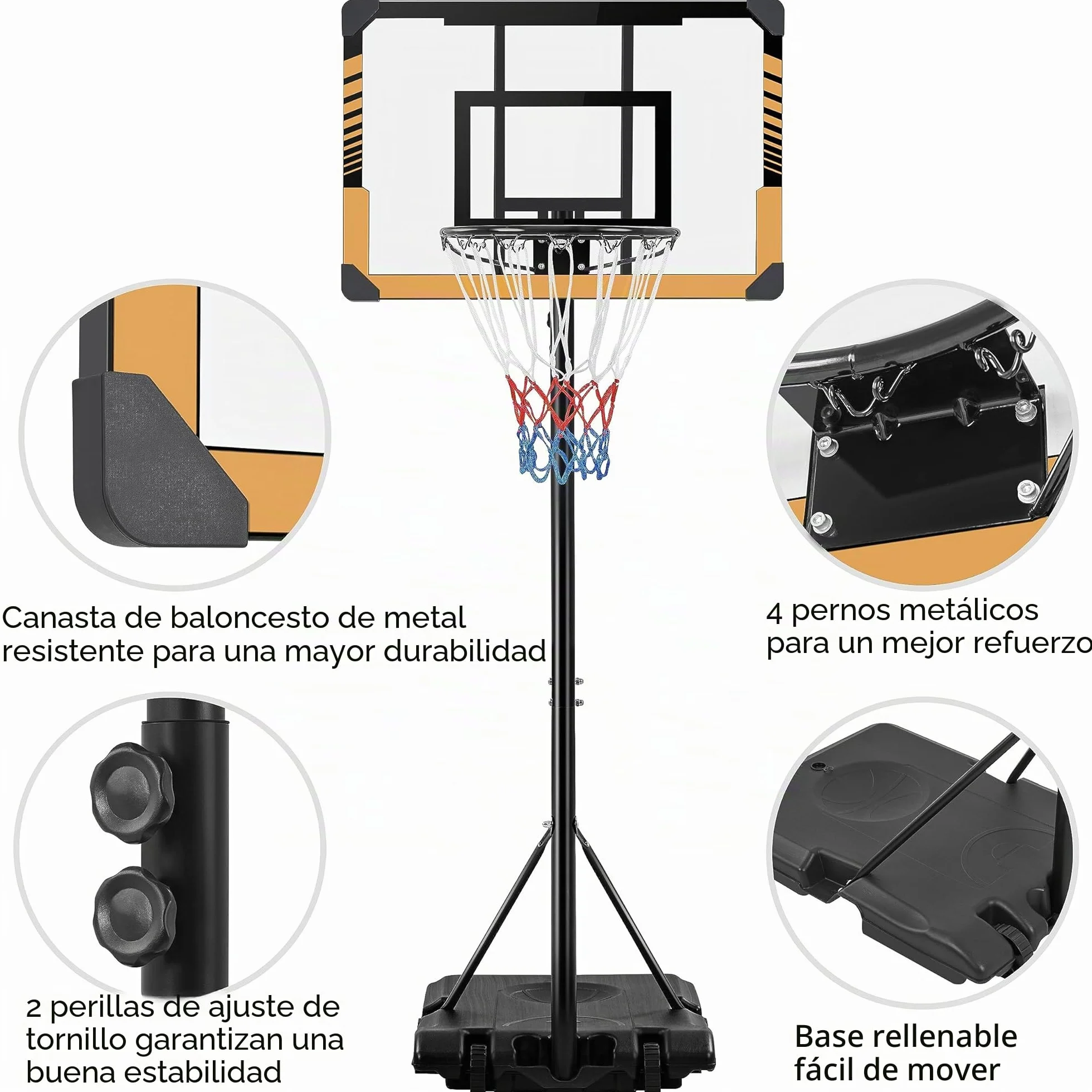 Yaheetech Canasta Baloncesto Exterior Tableros Altura Ajustable 182-212 cm Infantil 4-10 Años