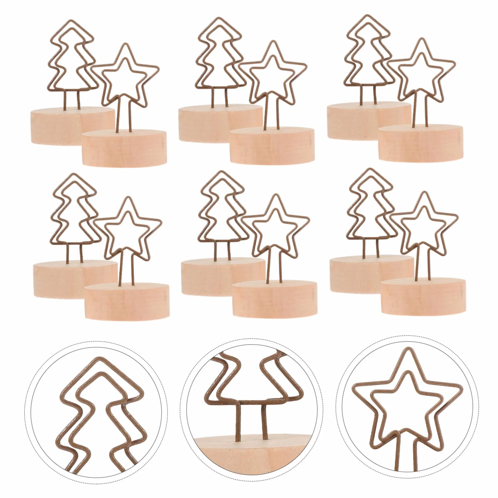 24piezas Soporte De Notas De Navidad Clips De Madera y Forma De Árbol y Estrella Portacartas Para Decoración De Mesa Fiestas