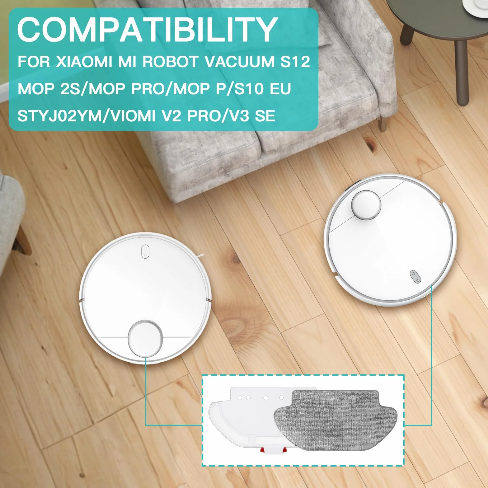 Mopa con Placa de Repuesto para Xiaomi S12/Mop 2S/Mop Pro/Mop P/S10 EU/STYJ02YM/Viomi V2 Pro/V3 SE Robot Aspirador Mop Pad Soporte para fregona