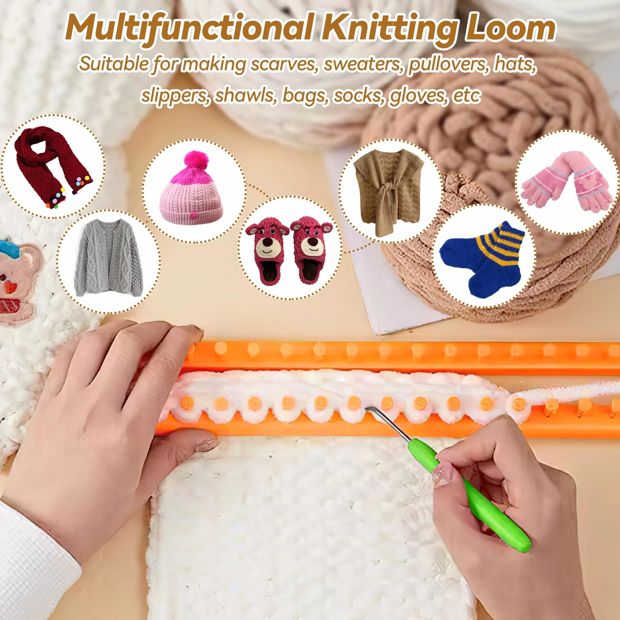 Jesustree Telares De Tejer Máquina De Tricotar Bufandas Telares Conjunto Con Agujas De Tejer Y Agujas De Crochet Para Niños Adultos Principiantes Hacer Calcetines Bufandas Gorros 2 Juego