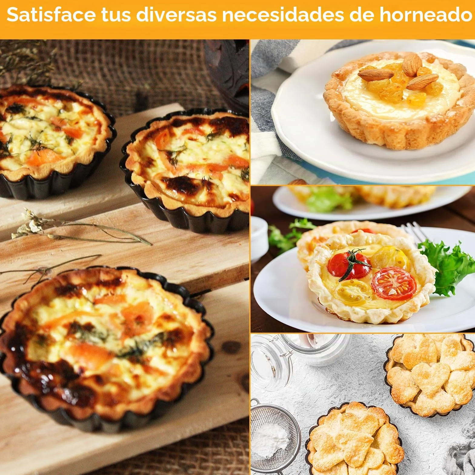 Frasheng 10 Piezas Moldes Antiadherentes para Quiche y Tartaletas, Base Desmontable 4 Pulgadas / 10 Cm, Negro