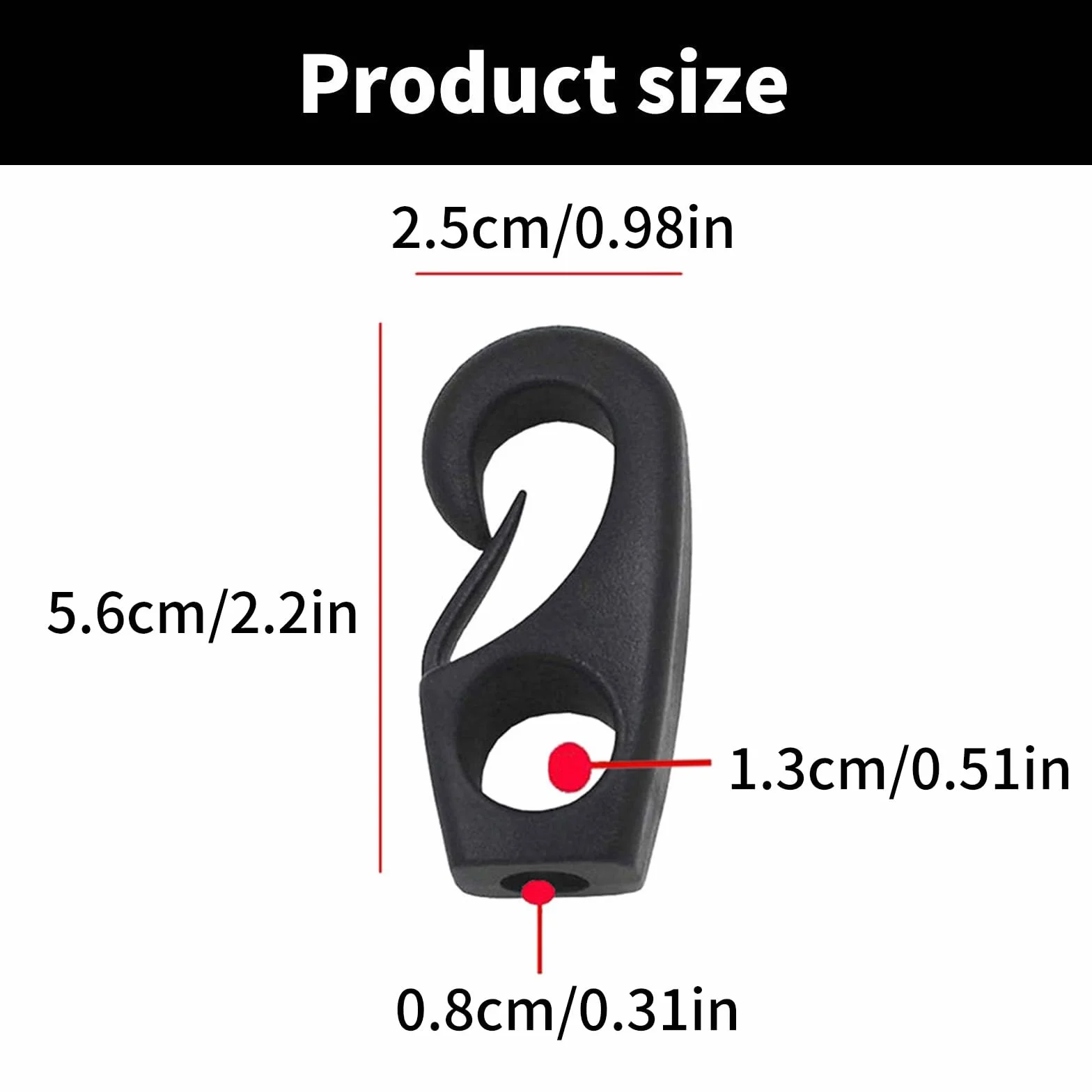 Gancho de plástico negro para barcos, gancho de cuerda elástica, accesorios para kayak