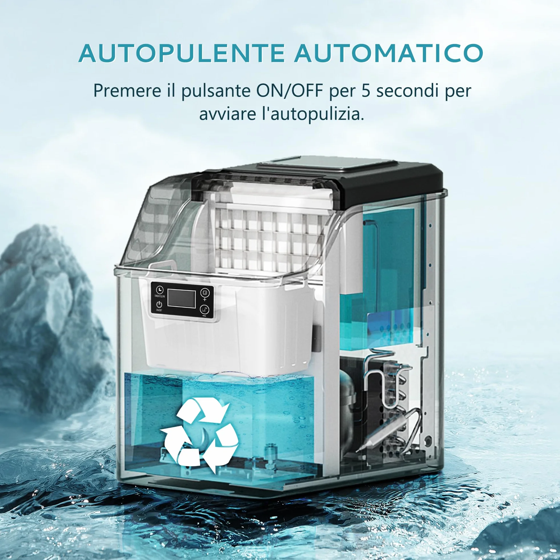EUHOMY Máquina de hielo para el hogar: 24 cubos en 13 minutos, 20,5 kg/24 horas, autolimpiable, 3,2 l, con pala/cesta, para cocina/oficina, acero inoxidable