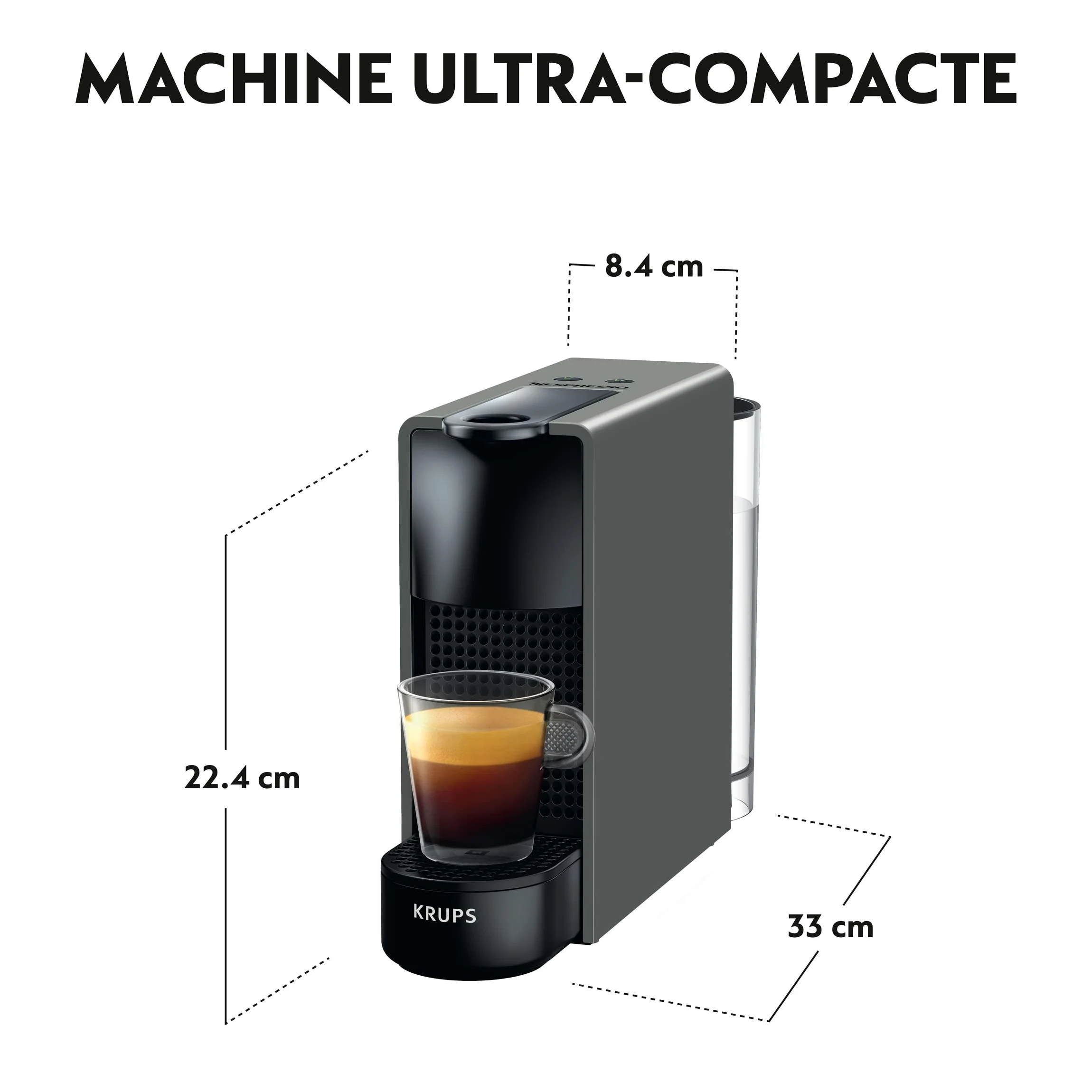 Krups Nespresso Essenza Mini Intensa Cafetera de Cápsulas de Café Barista, 2 Tamaños de Taza, Espresso, Lungo, Diseño Ultra Compacto, Automático YY2911FD, 0.6 litros