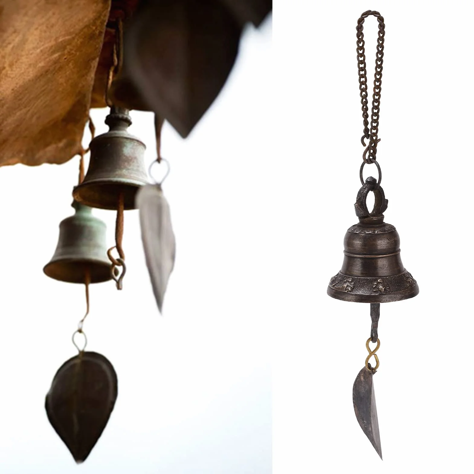 Campana de Cena de Cobre nepalí Hecha a Mano con badajo de Hierro Fundido, Campana Colgante de Gran Volumen para Puerta, Cerca o Pilar, carillón Decorativo para Cocina, casa de CAM