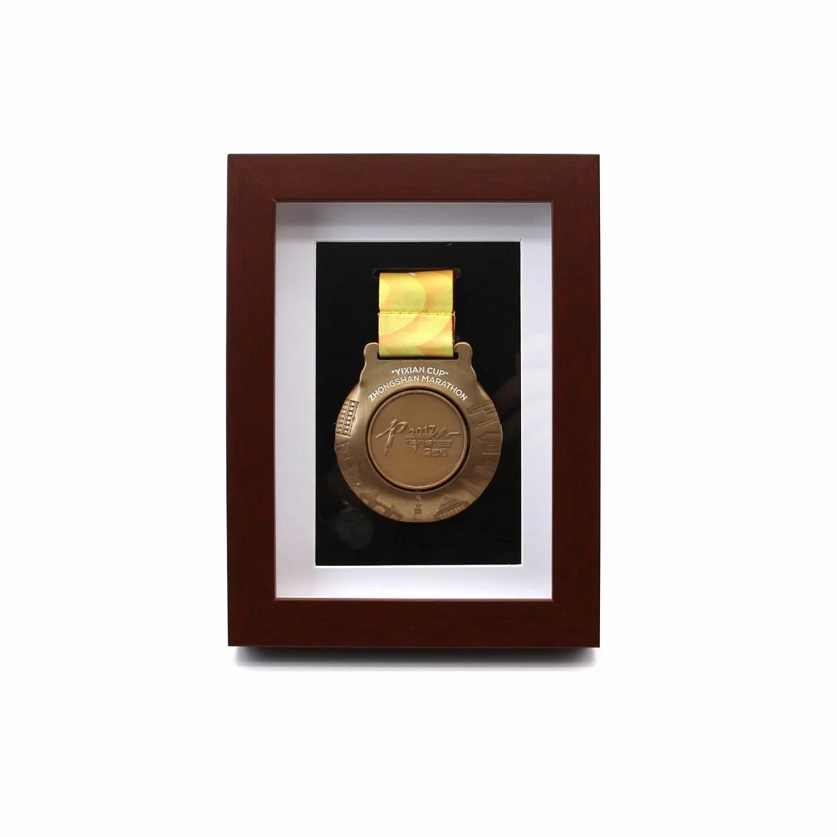 Marco de exhibición de medallas de madera maciza de marco profundo para medallas militares, deportivas, de corredores y maratón