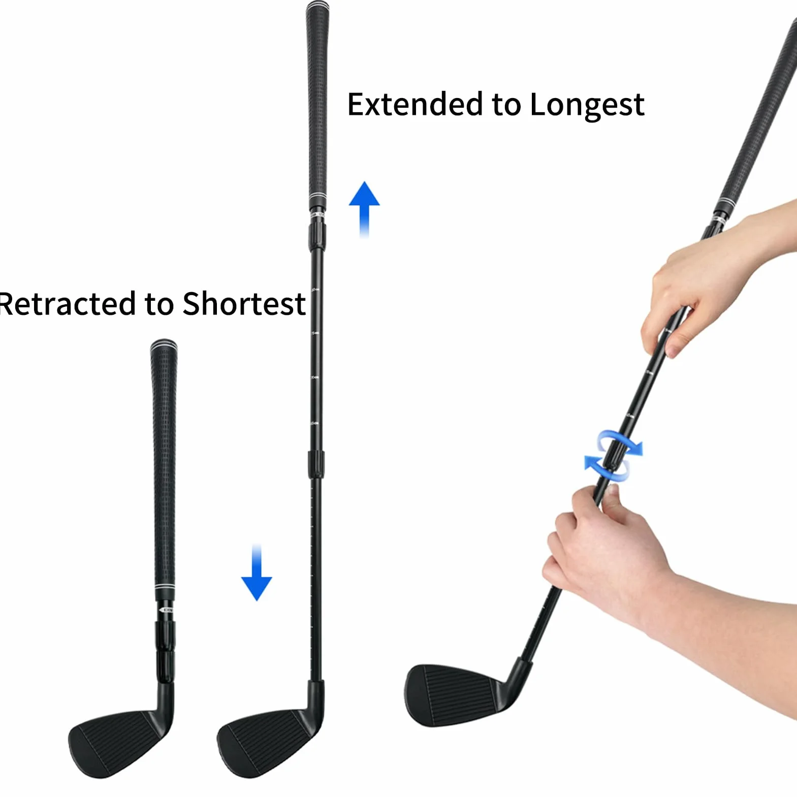 Putter de golf ajustable rojo, palo telescópico de entrenamiento doble vía para interiores y exteriores