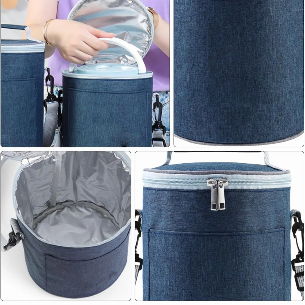 Bolsa Térmica Portátil de Tela Oxford Ligera y Compacta para Almuerzo, Adecuado para Picnic y Comida para Llevar, Diseño Resistente Color Azul Marino