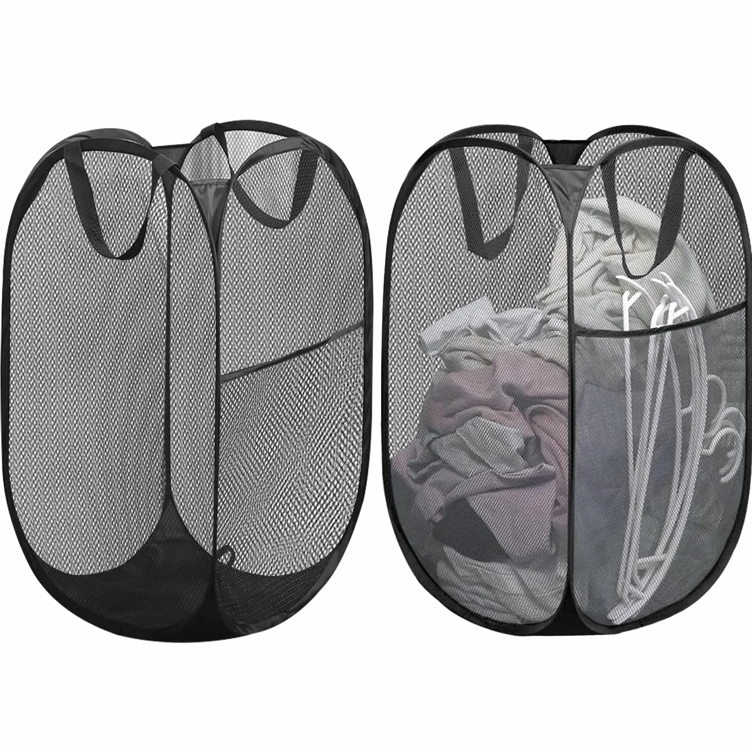 2 Piezas Cesto Ropa Plegable 36 * 36 * 60 cm, Cesto Ropa Sucia Plegable de Malla con Asas, Pop-Up Malla Laundry Basket, Cestos para Lavandería Plegables, para Almacenamiento de Ropa y Juguetes