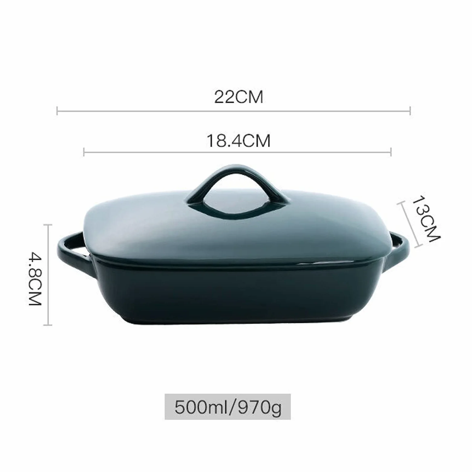 Fuente para Hornear Plato de embarcadero Rectangular con Tapa, Plato de cazuela, cerámica con Tapa, Bandeja para Hornear para lasaña, Pastel, cazuela y Tapas Bandejas Horno (Color : Green)