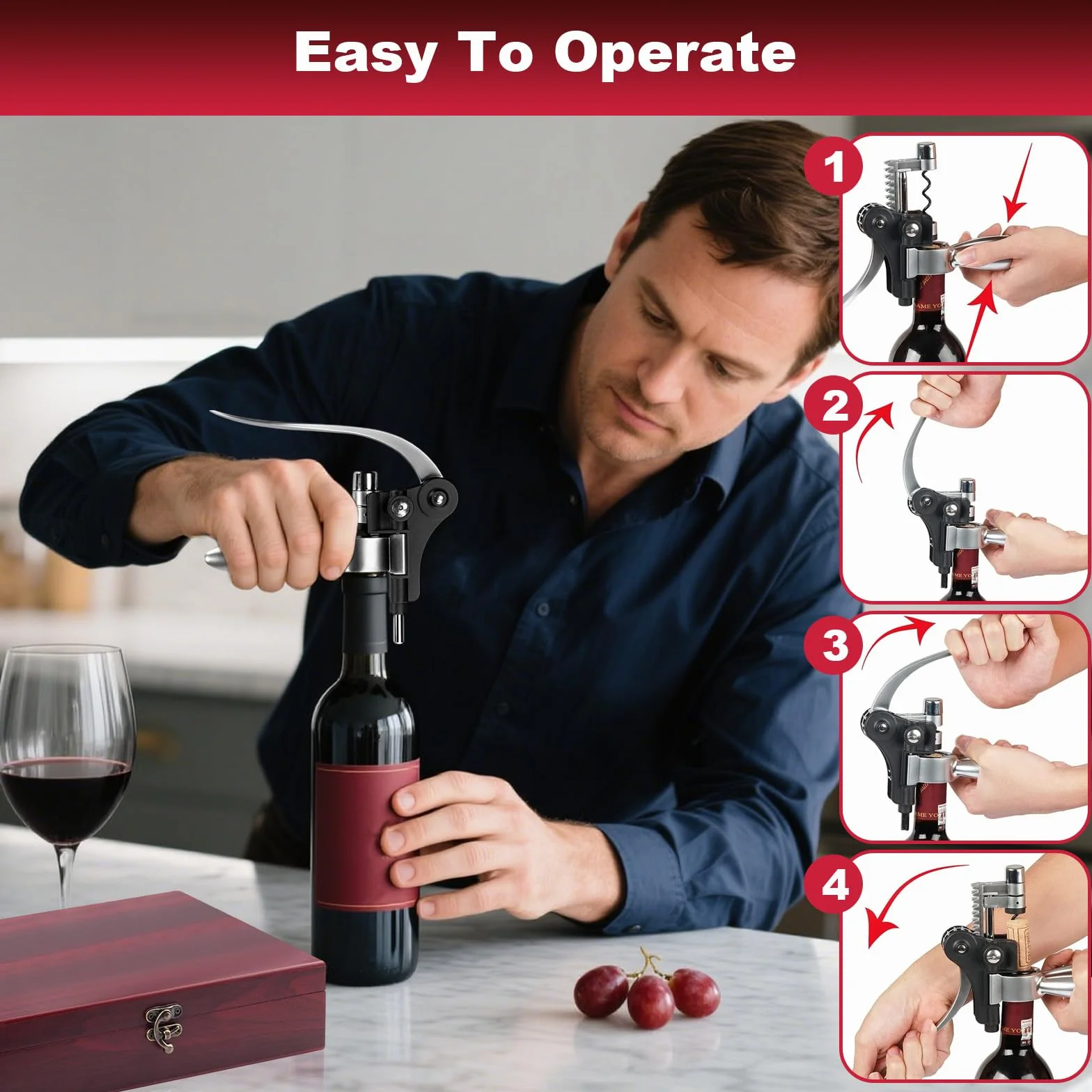 Sacacorchos Profesional Manual 9 Piezas con Caja Regalo Madera, Decantador y Antigoteo, Accesorios Abrebotellas para Regalos