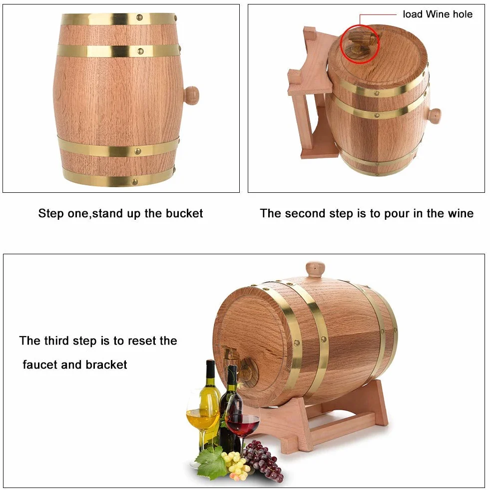 Oak Barrel Bar & Restaurant Barrica de roble de 5 litros para envejecimiento 32×23×23 Dispensador de barrica de roble vintage de 3 litros