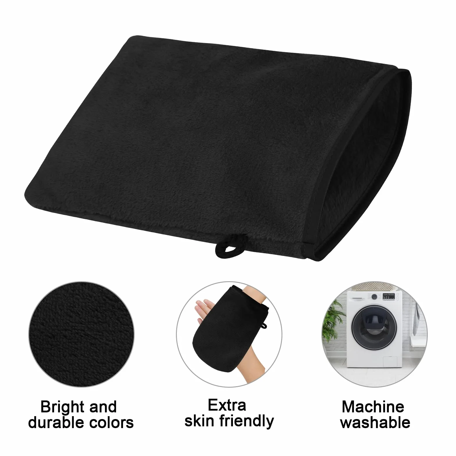 PHOGARY Paquete de 10 Piezas de Manoplas de baño Guantes para lavarse tamaño 15x21 cm manopla de Franela Suave para la Cara, Negro