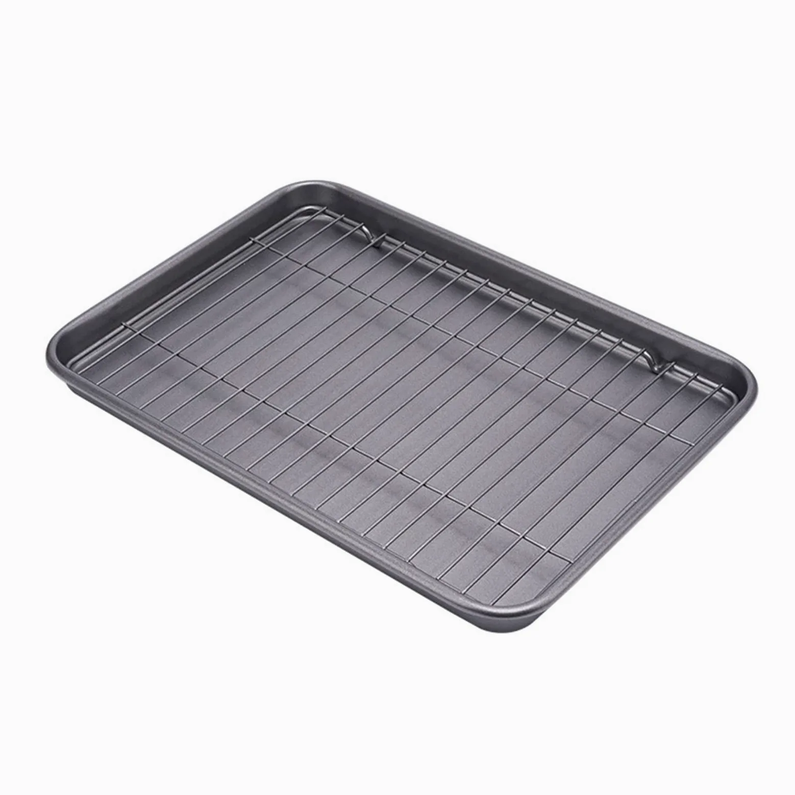 Juego de bandeja para hornear con estante de acero al carbono, bandeja para hornear con estante de refrigeración, no tóxico, resistente y fácil de limpiar