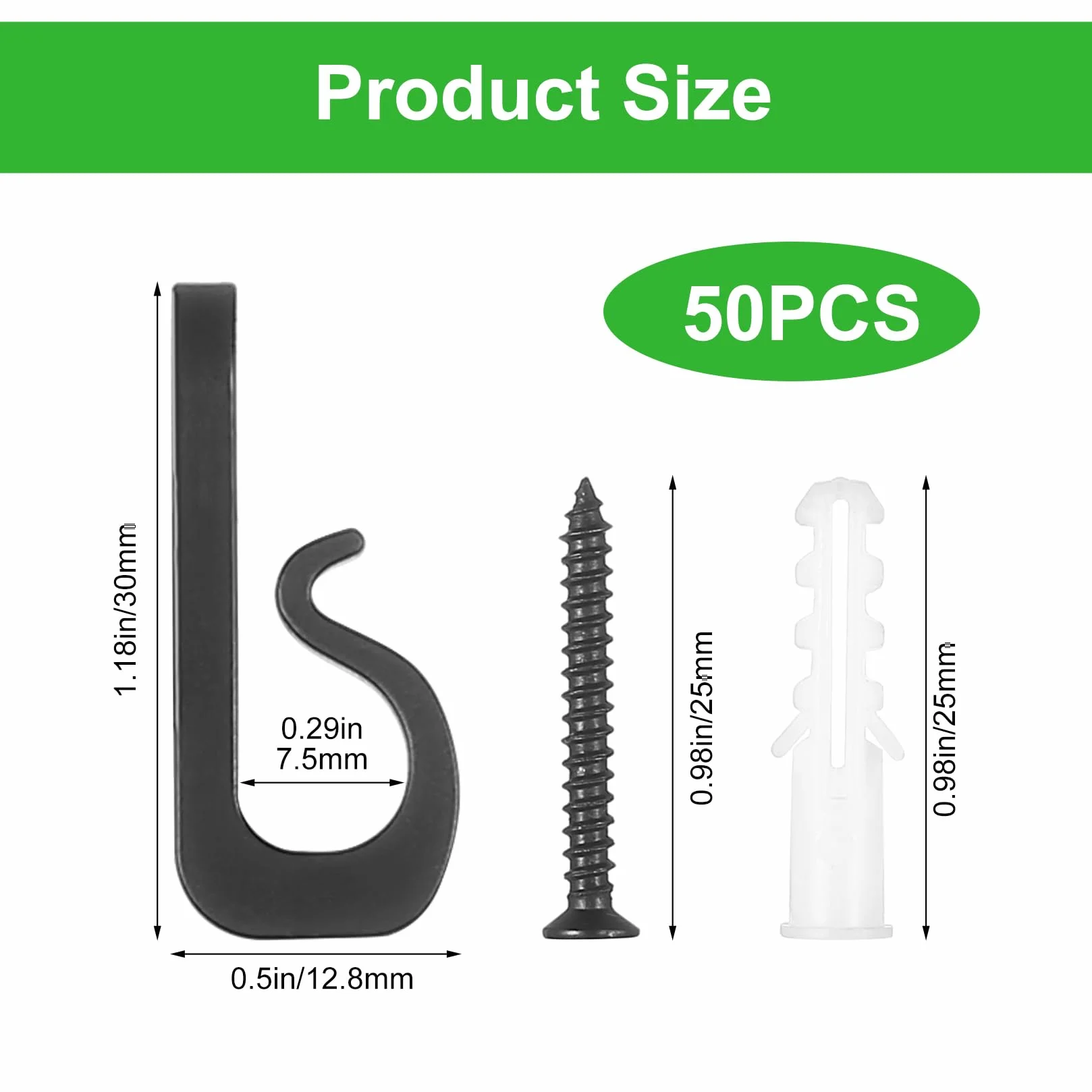 50 PcsGanchos de Tornillo Negros, Alcayatas Pared, Ganchos Atornillables, Q Ganchos de Techo para Guirnaldas de luces, decoraciones para fiestas, artículos colgantes