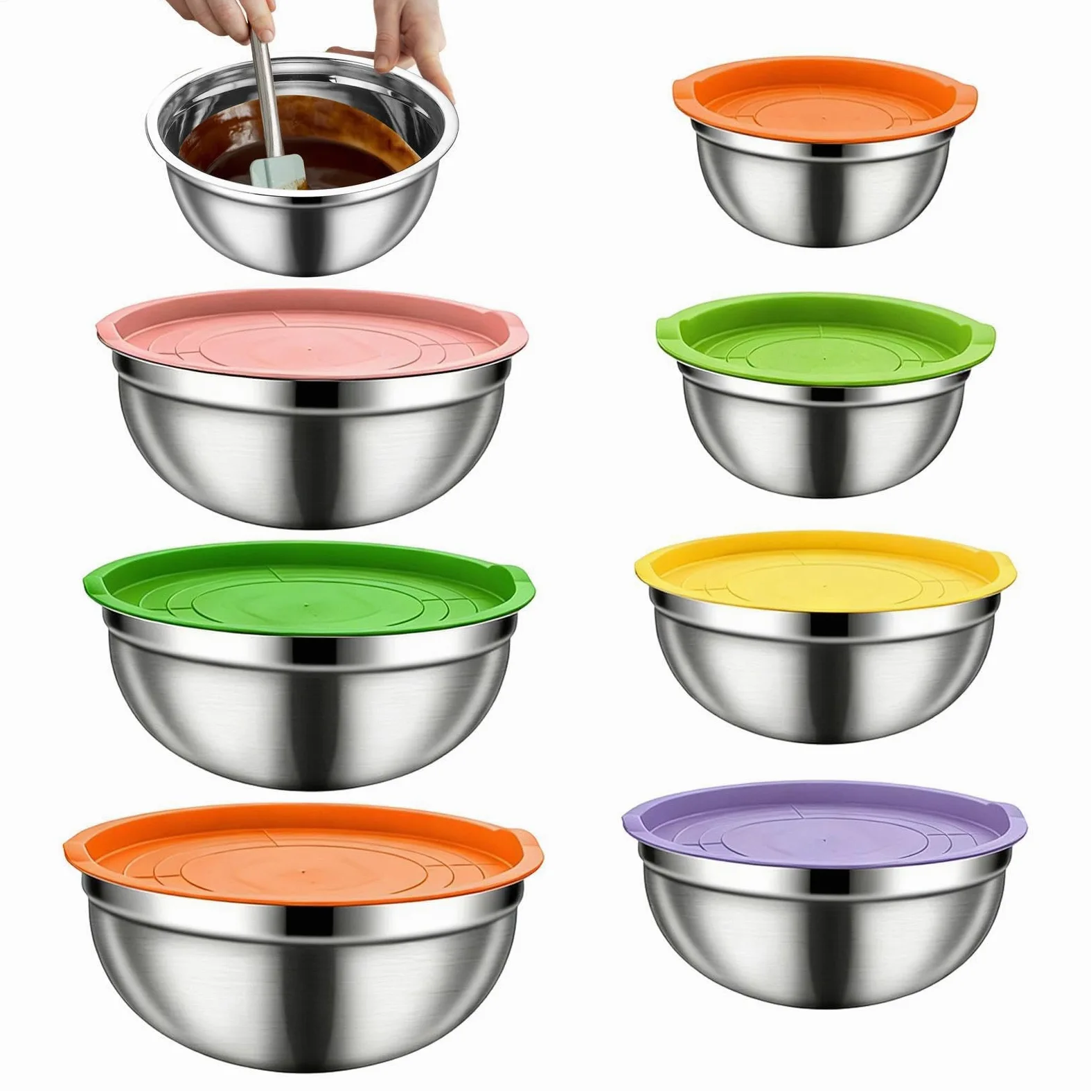 Bol para Mezclar con Tapa Juego De 3, Antideslizante Y Apto Para | Organizador De Alimentos Con Tapa para Salsas, Cereales, Snacks, Huevos, Aderezos, Verduras, Masa